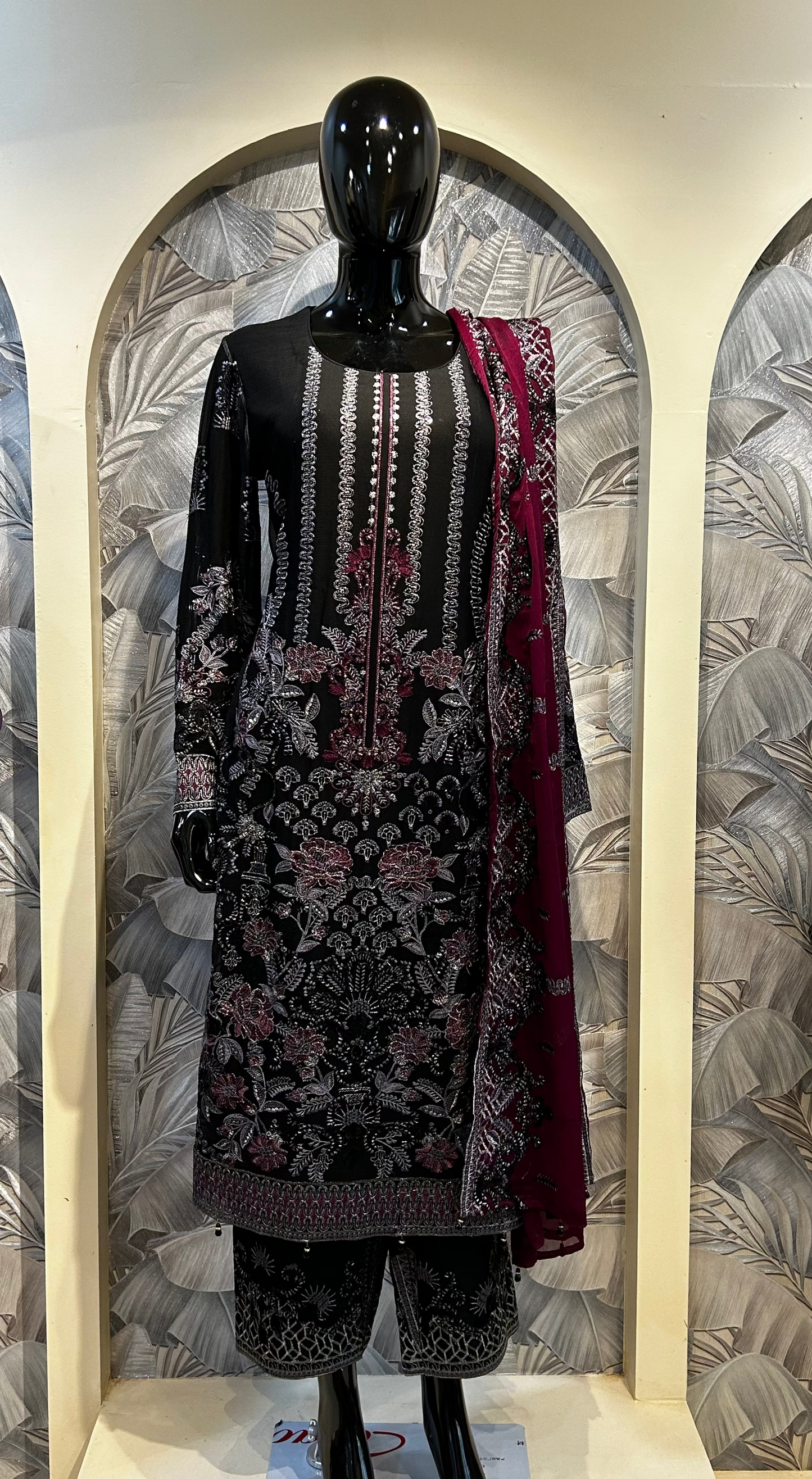 Black Georgette Embroidered Suit with Dupatta