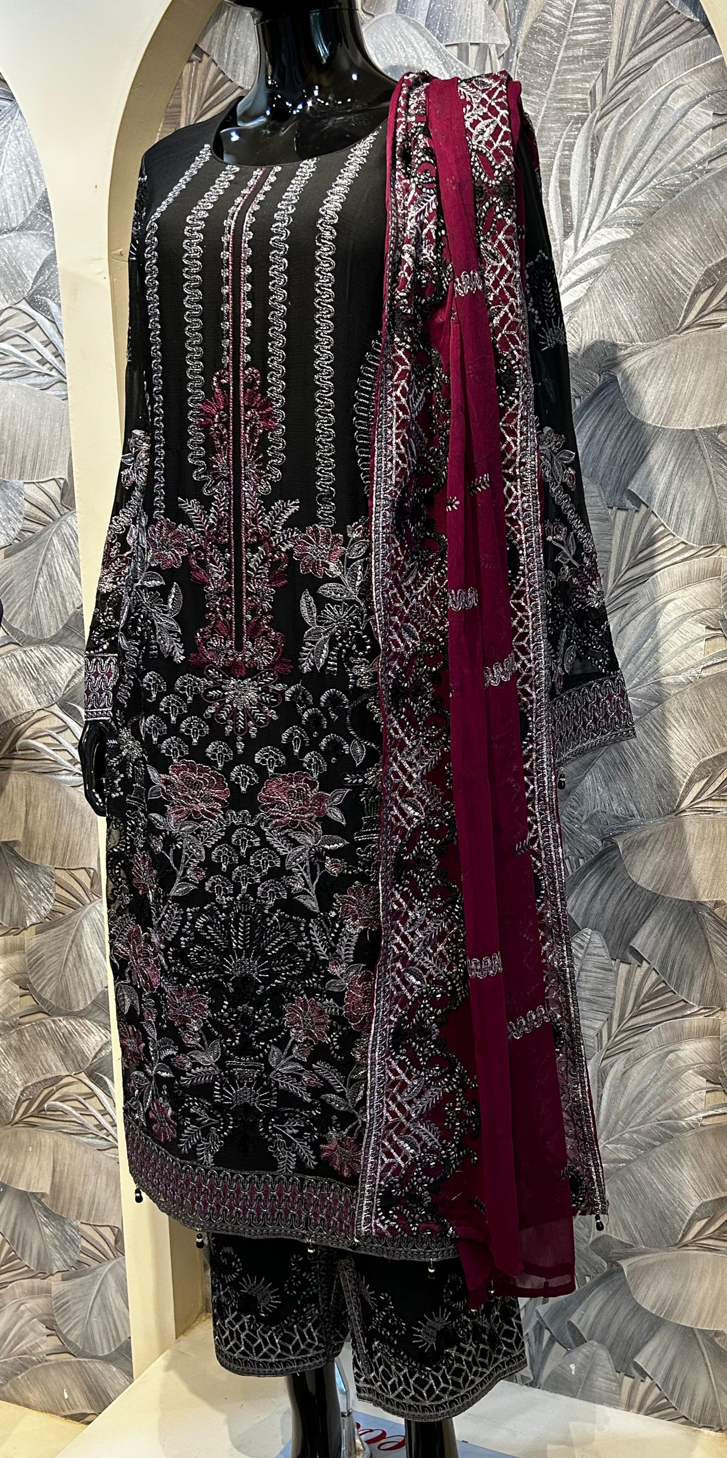 Black Georgette Embroidered Suit with Dupatta