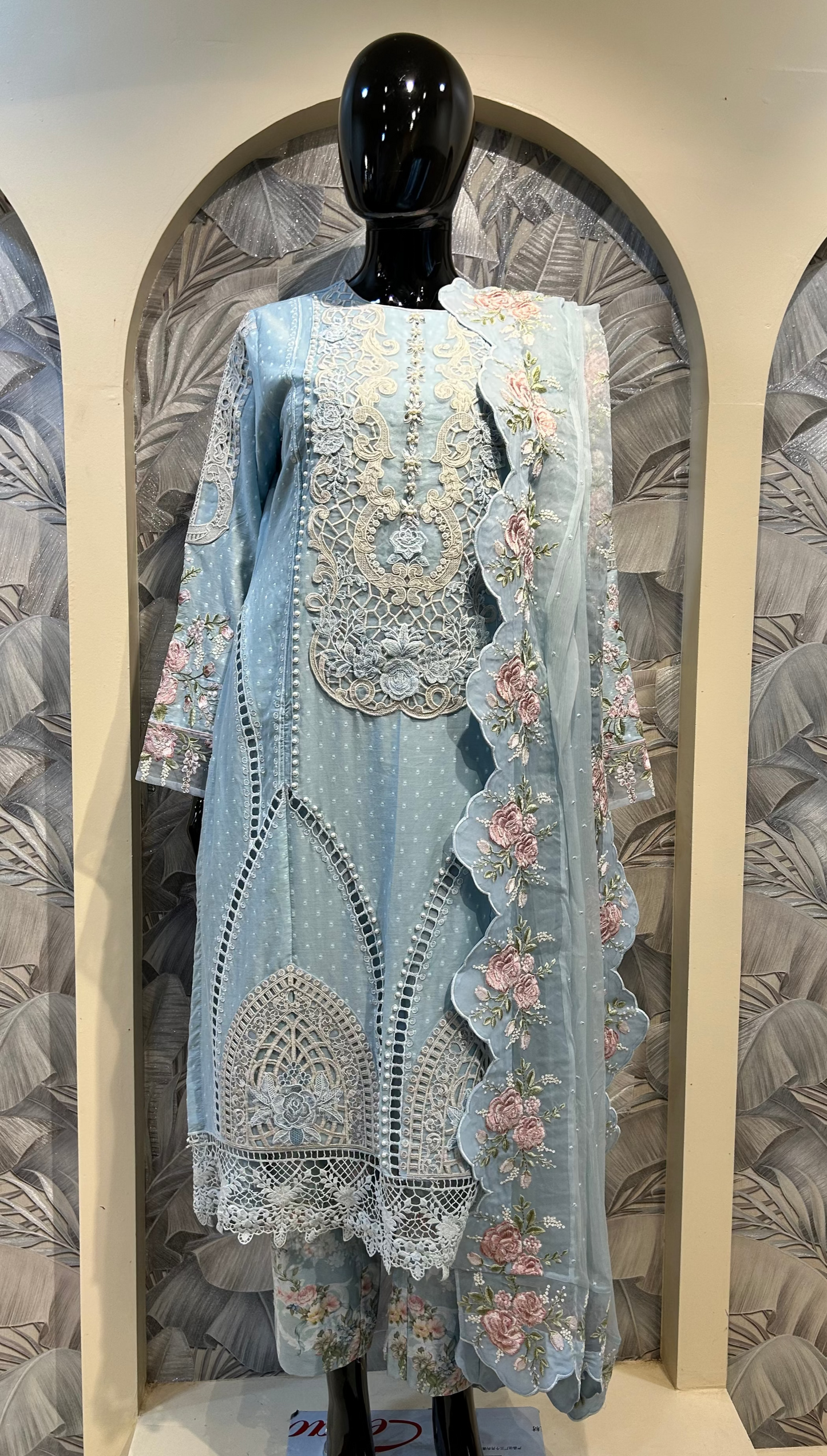 Sky Blue Cotton Embroidered Suit with Dupatta