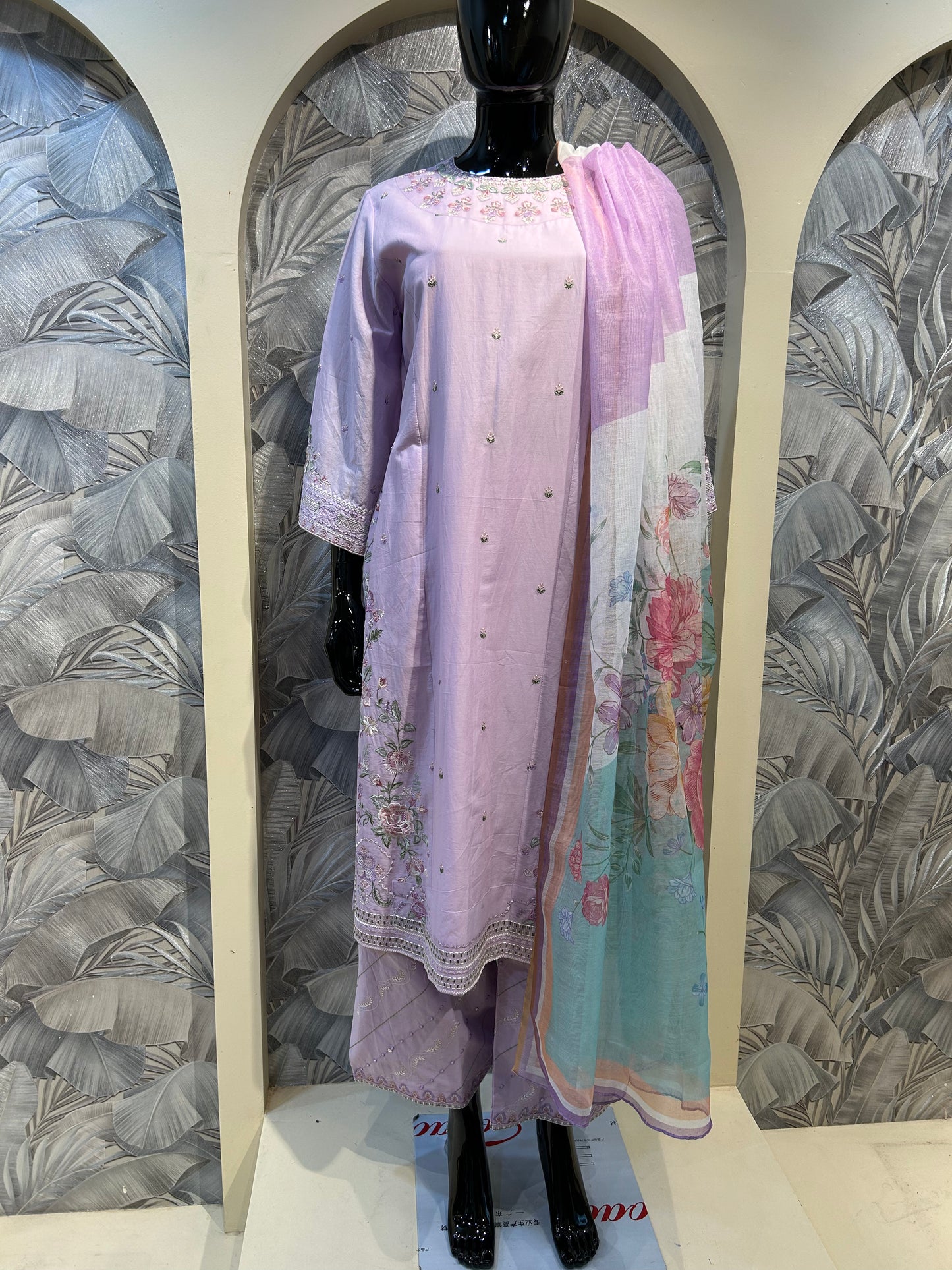 Queen Pink Cotton Embroidered Suit with Dupatta