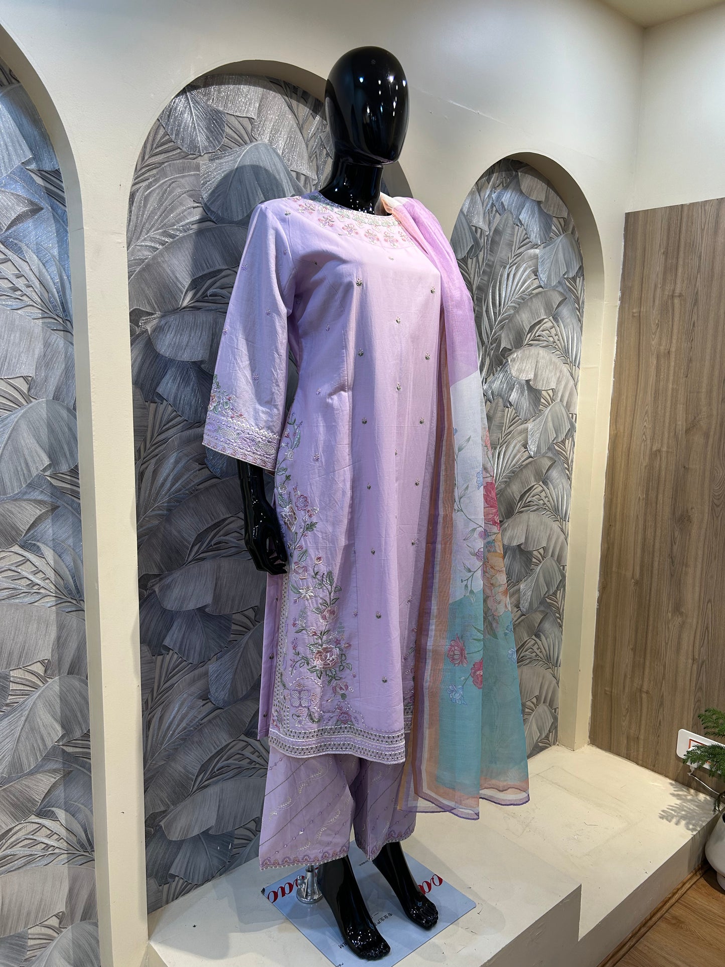 Queen Pink Cotton Embroidered Suit with Dupatta