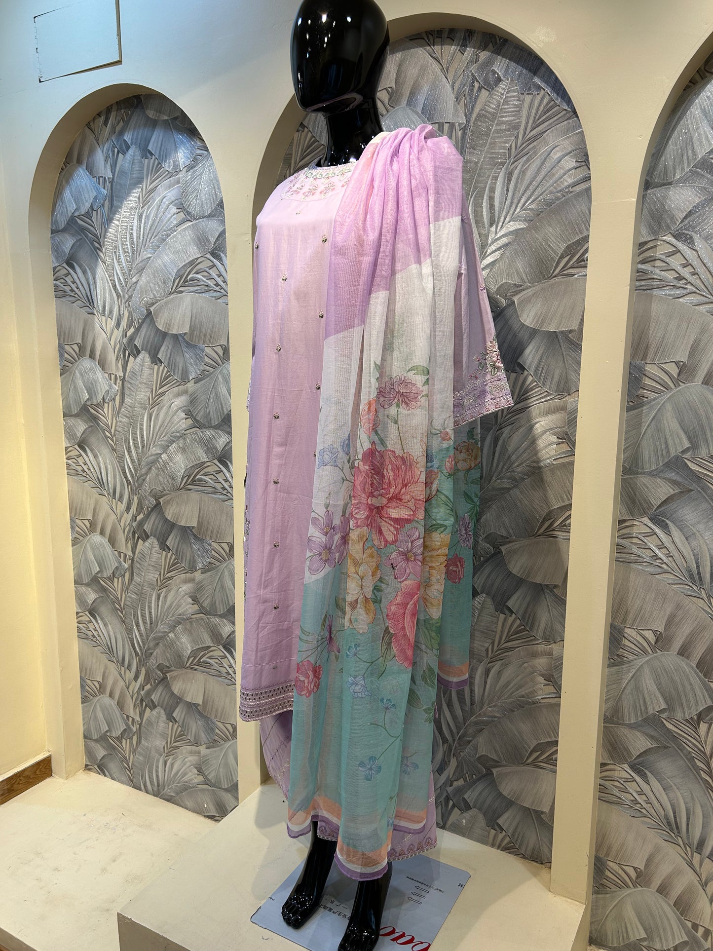Queen Pink Cotton Embroidered Suit with Dupatta