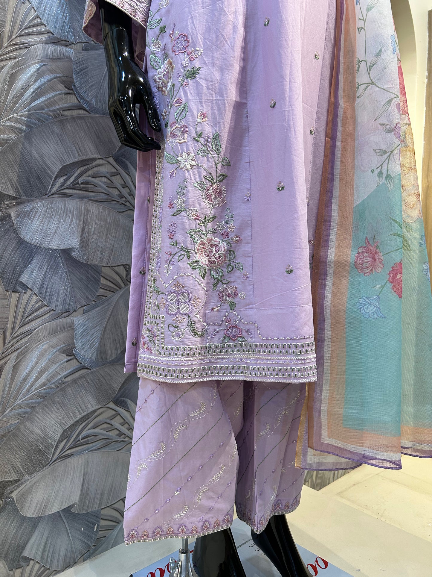 Queen Pink Cotton Embroidered Suit with Dupatta