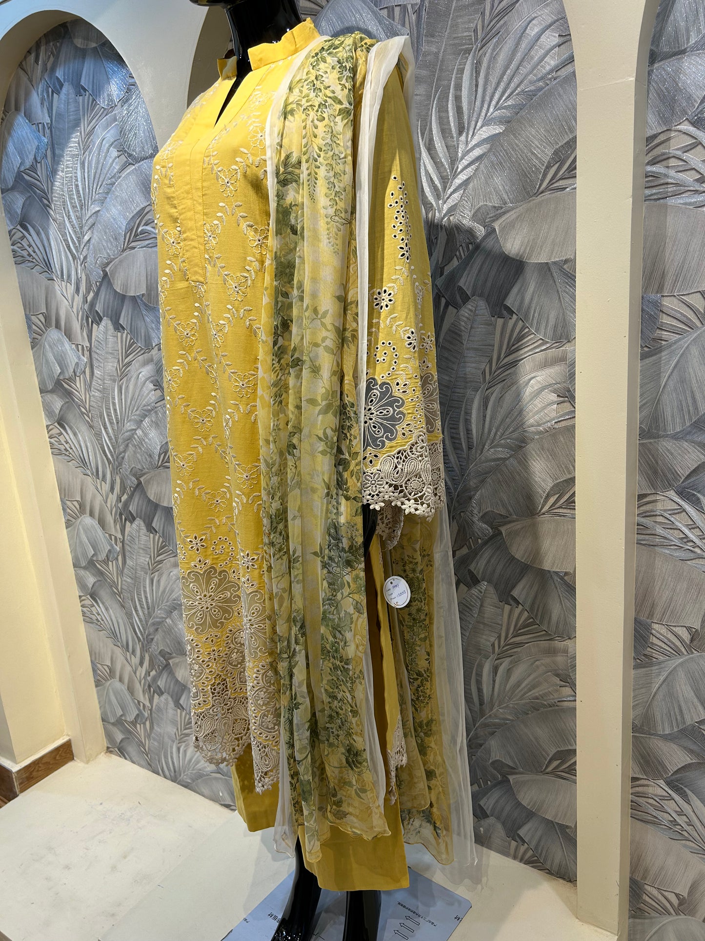 Crayola Orange-Yellow Cotton Embroidered Suit with Dupatta