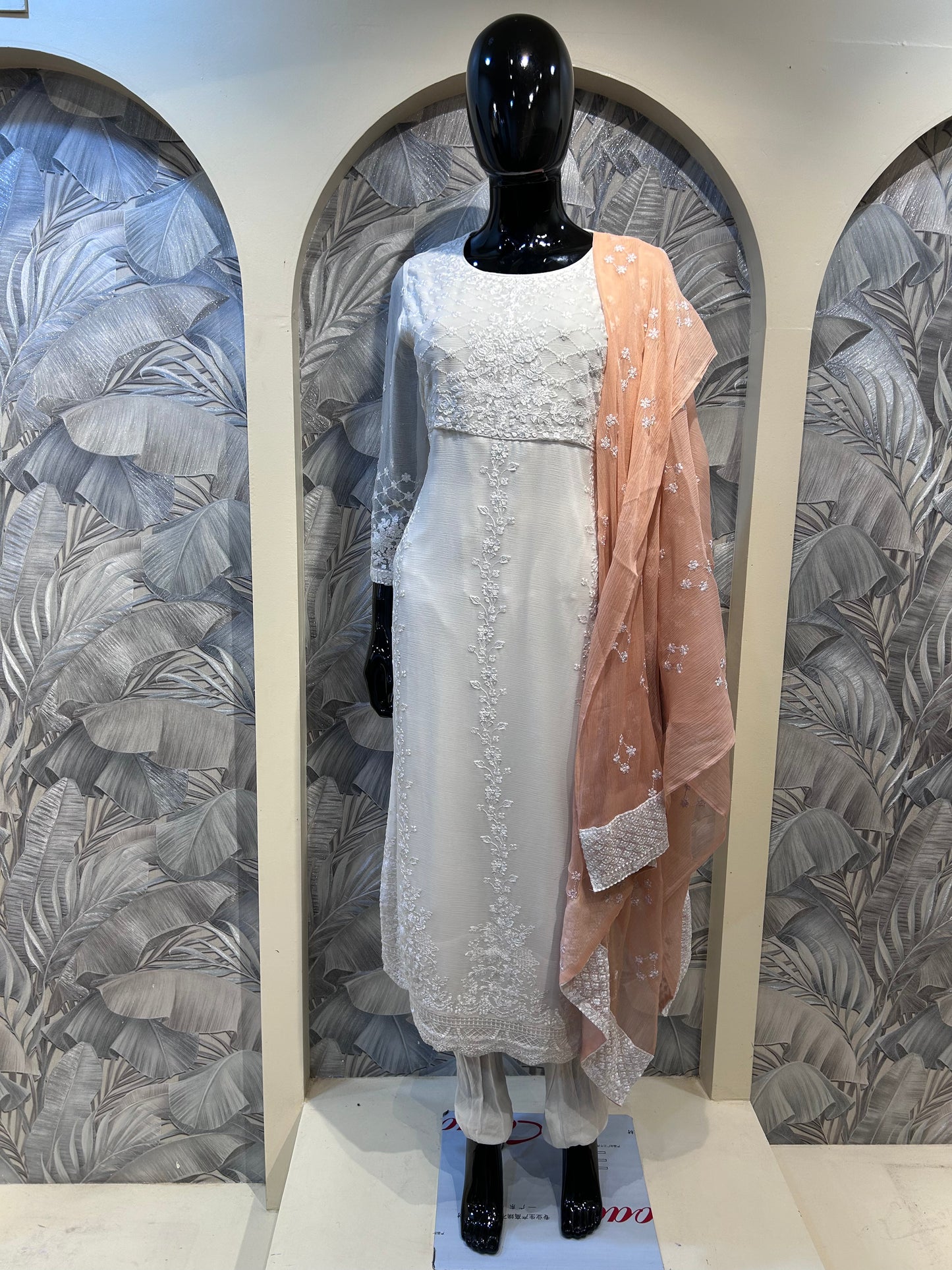 White Chiffon Embroidered Suit with Dupatta
