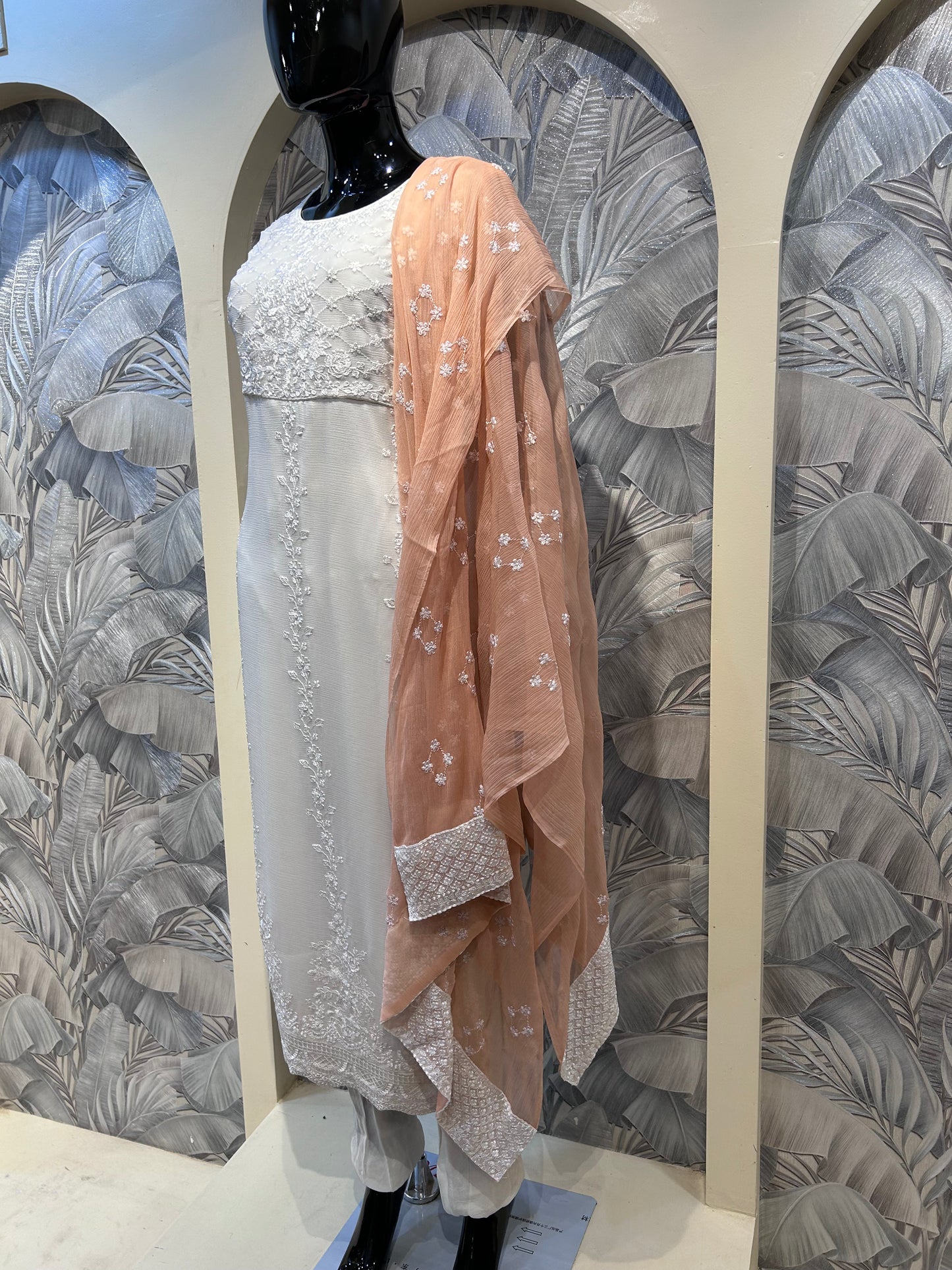 White Chiffon Embroidered Suit with Dupatta