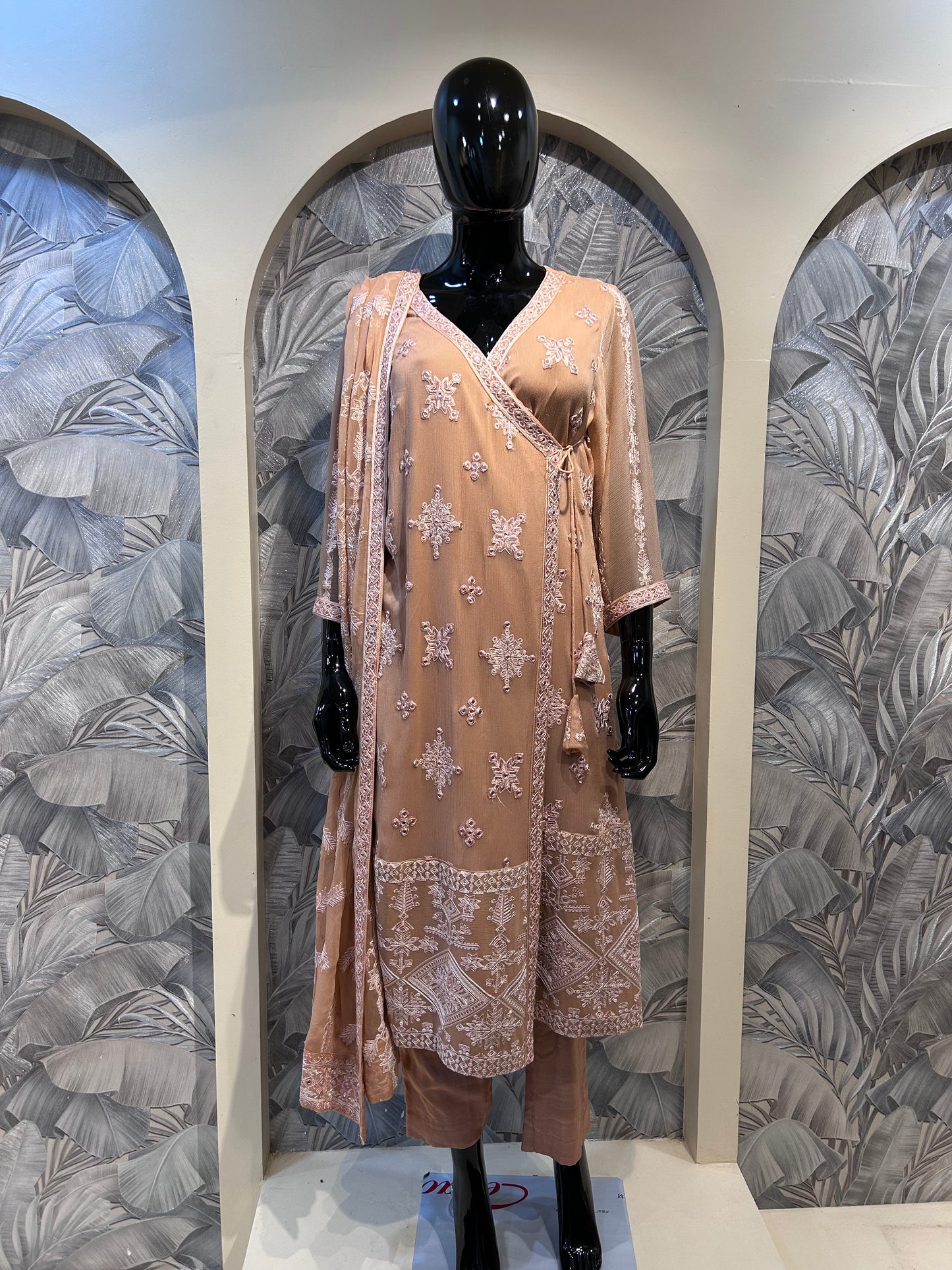Peach Chiffon Embroidered Wrap-Style Suit with Dupatta