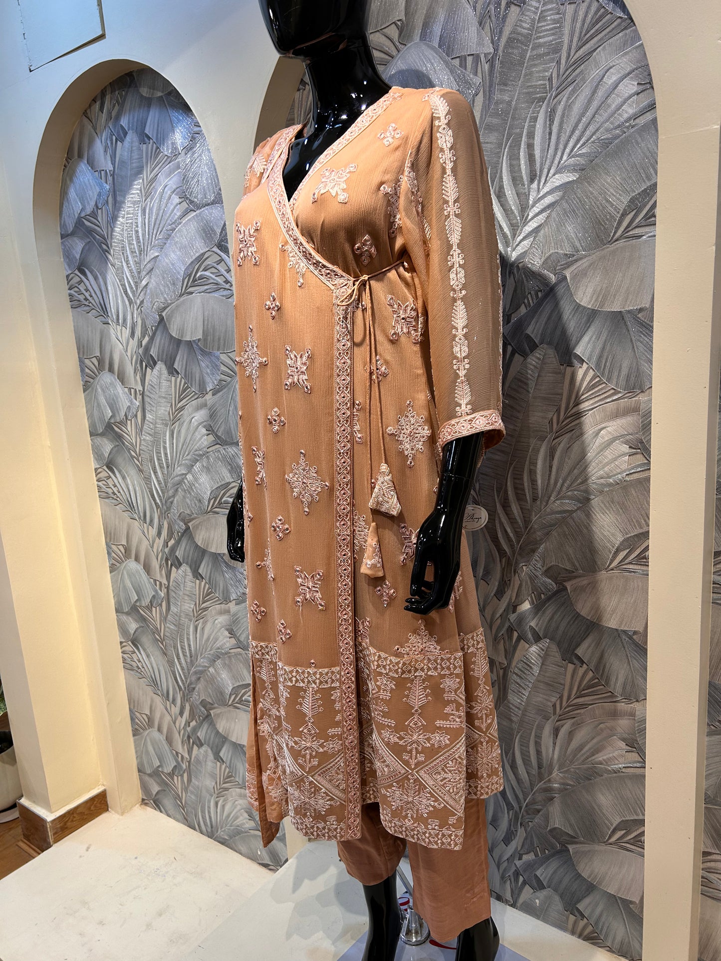 Peach Chiffon Embroidered Wrap-Style Suit with Dupatta