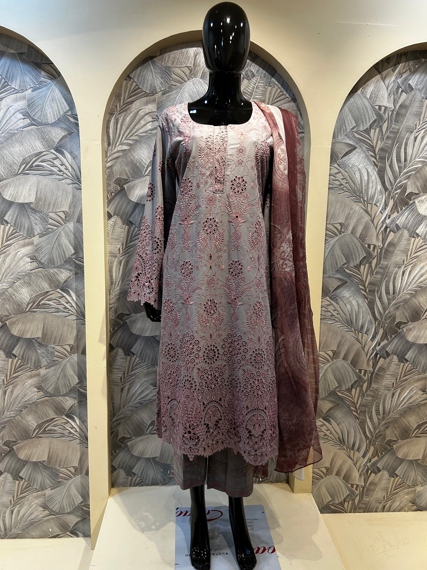Tuscany Cotton Suit with Parrot Pink Embroidery and Dupatta
