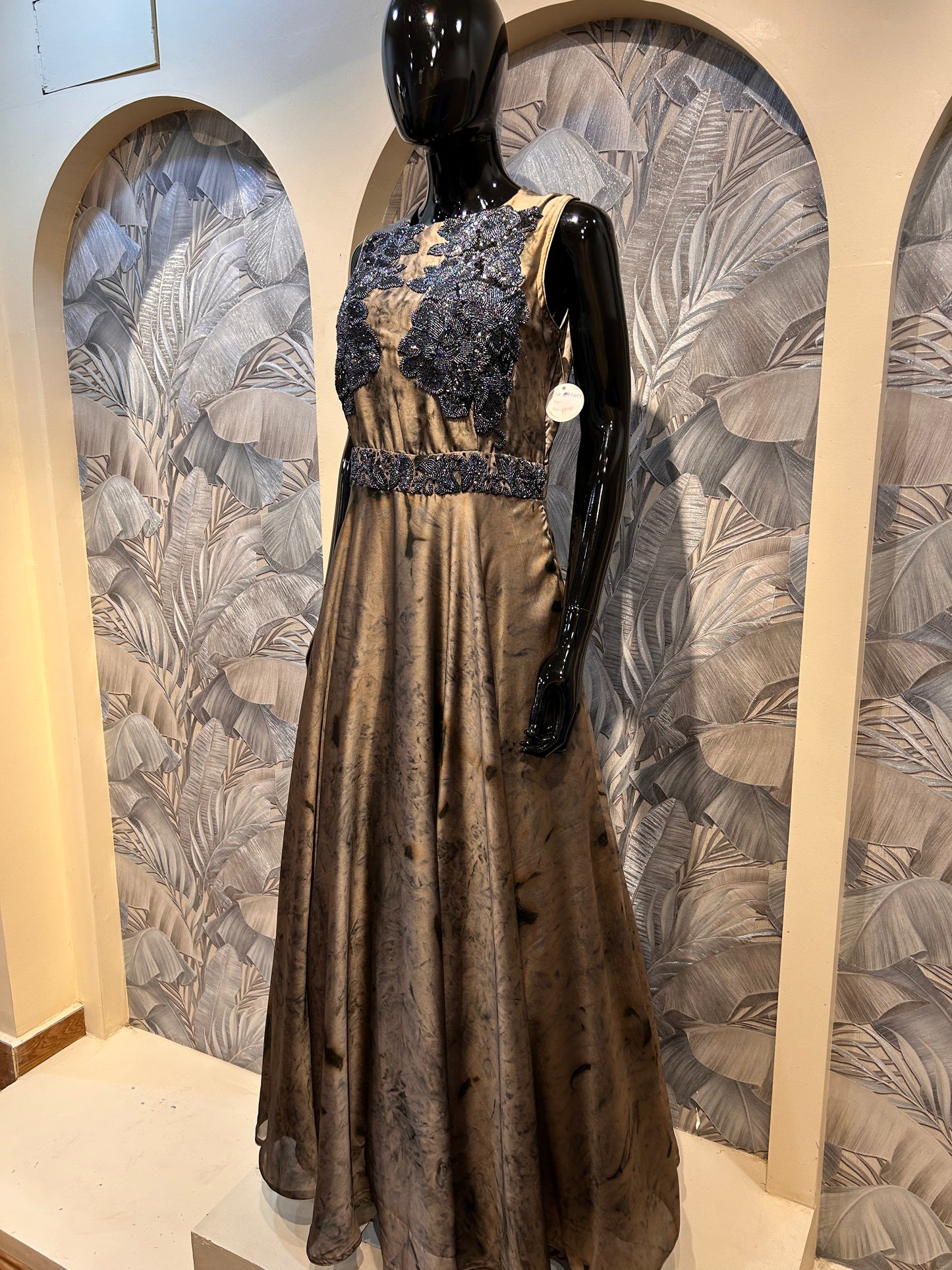 Old Burgundy Georgette Gown with Beaded Appliqué
