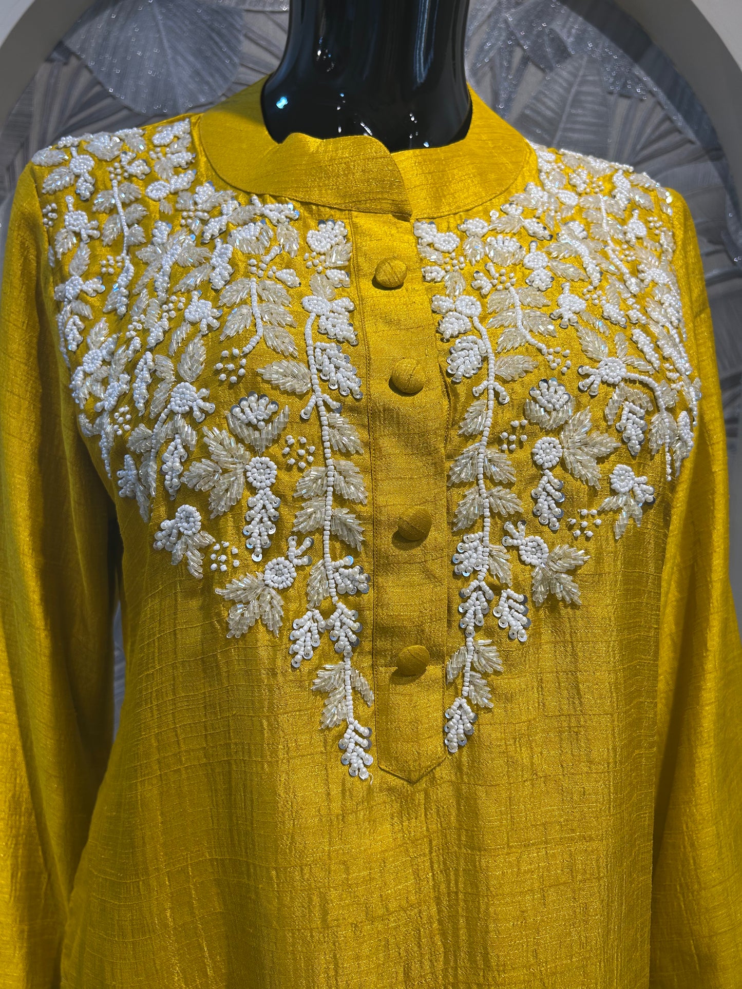 Harvest Gold Silk Suit with White Embroidery