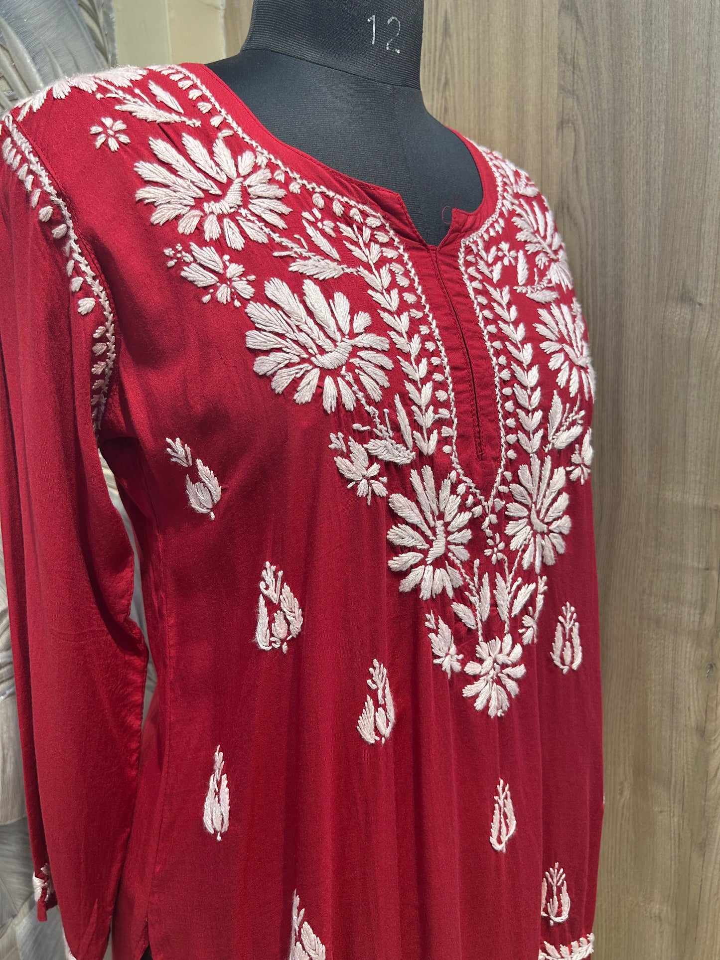 Red Cotton Chikankari Kurti