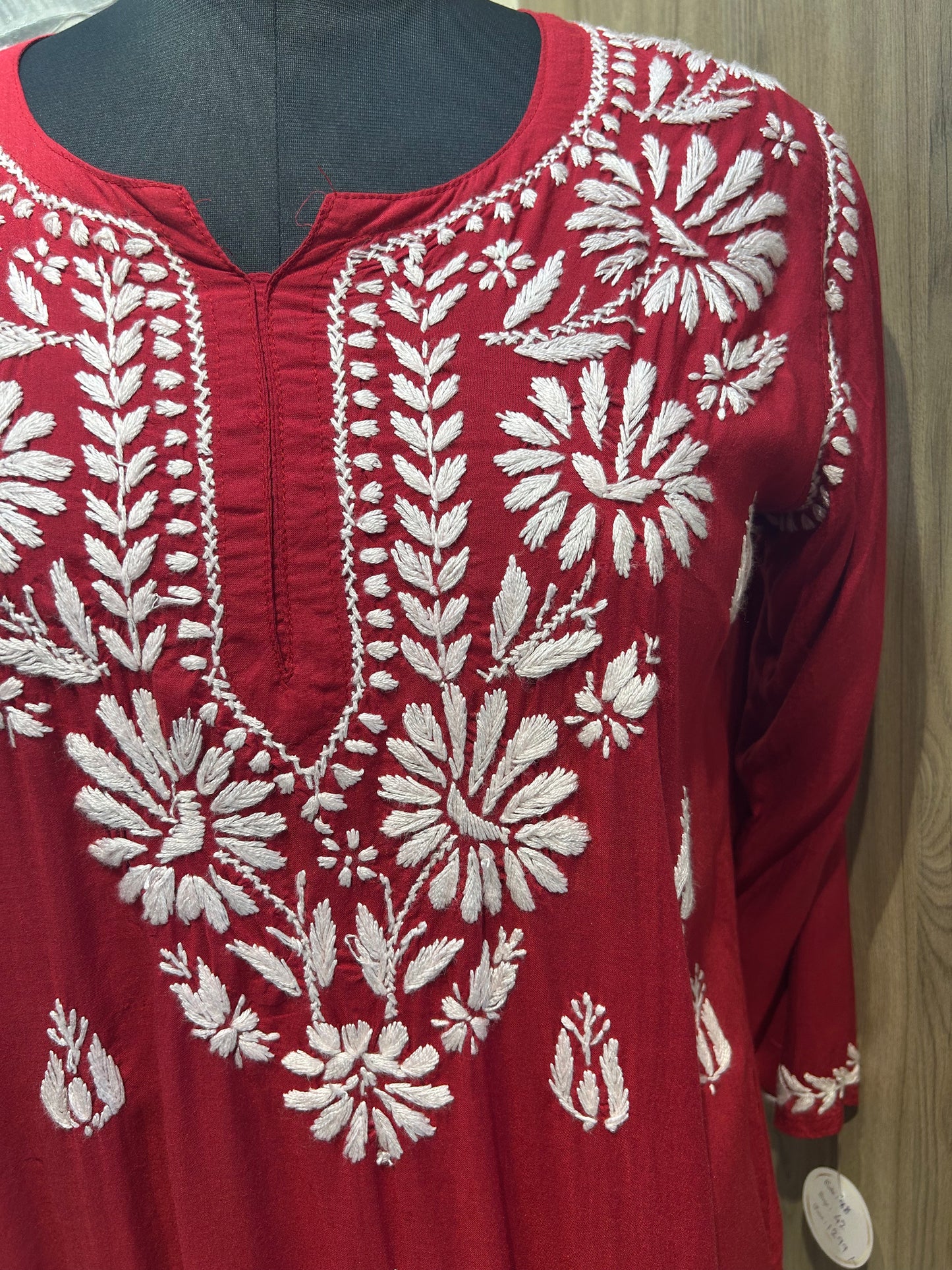 Red Cotton Chikankari Kurti