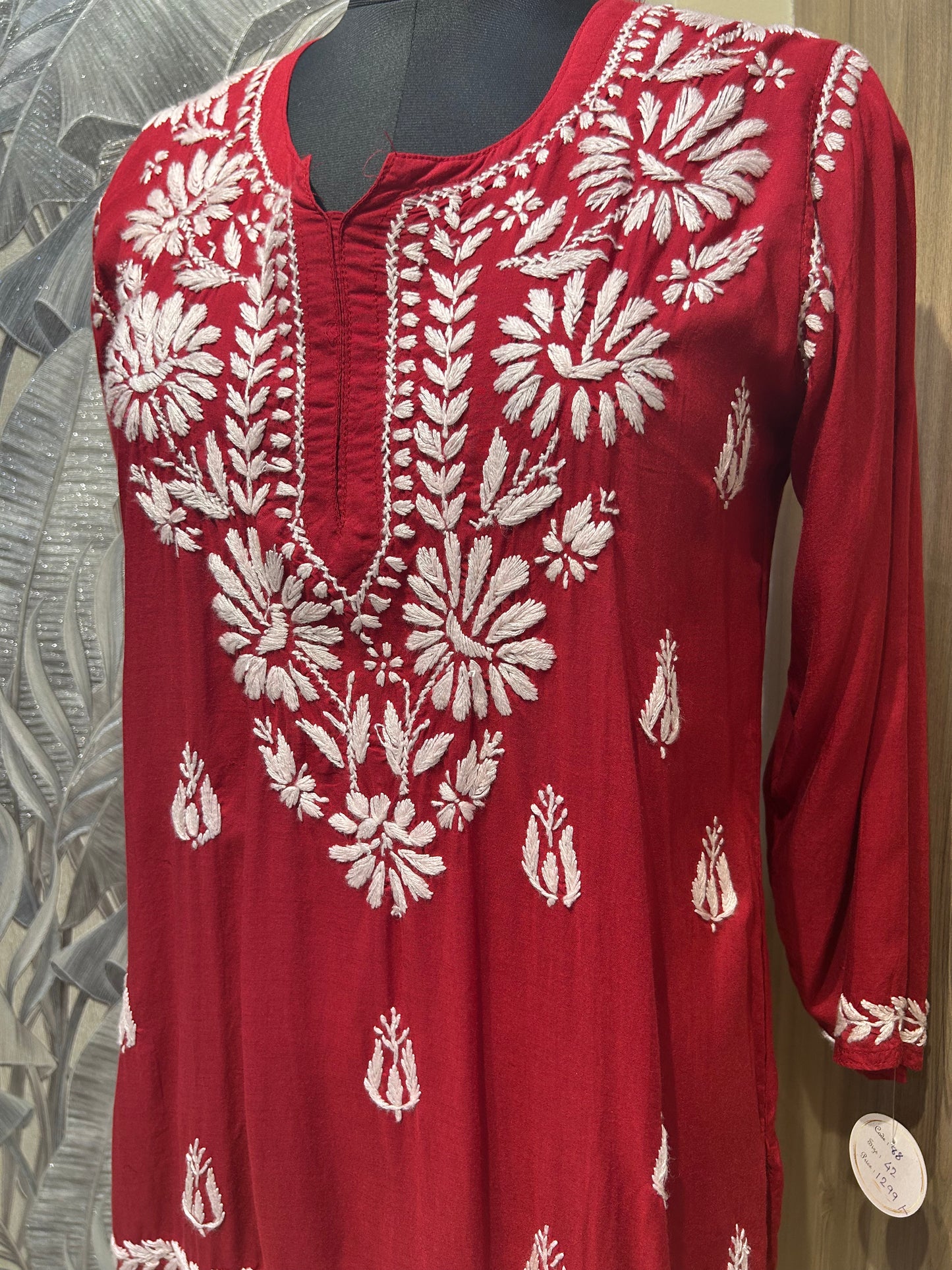 Red Cotton Chikankari Kurti