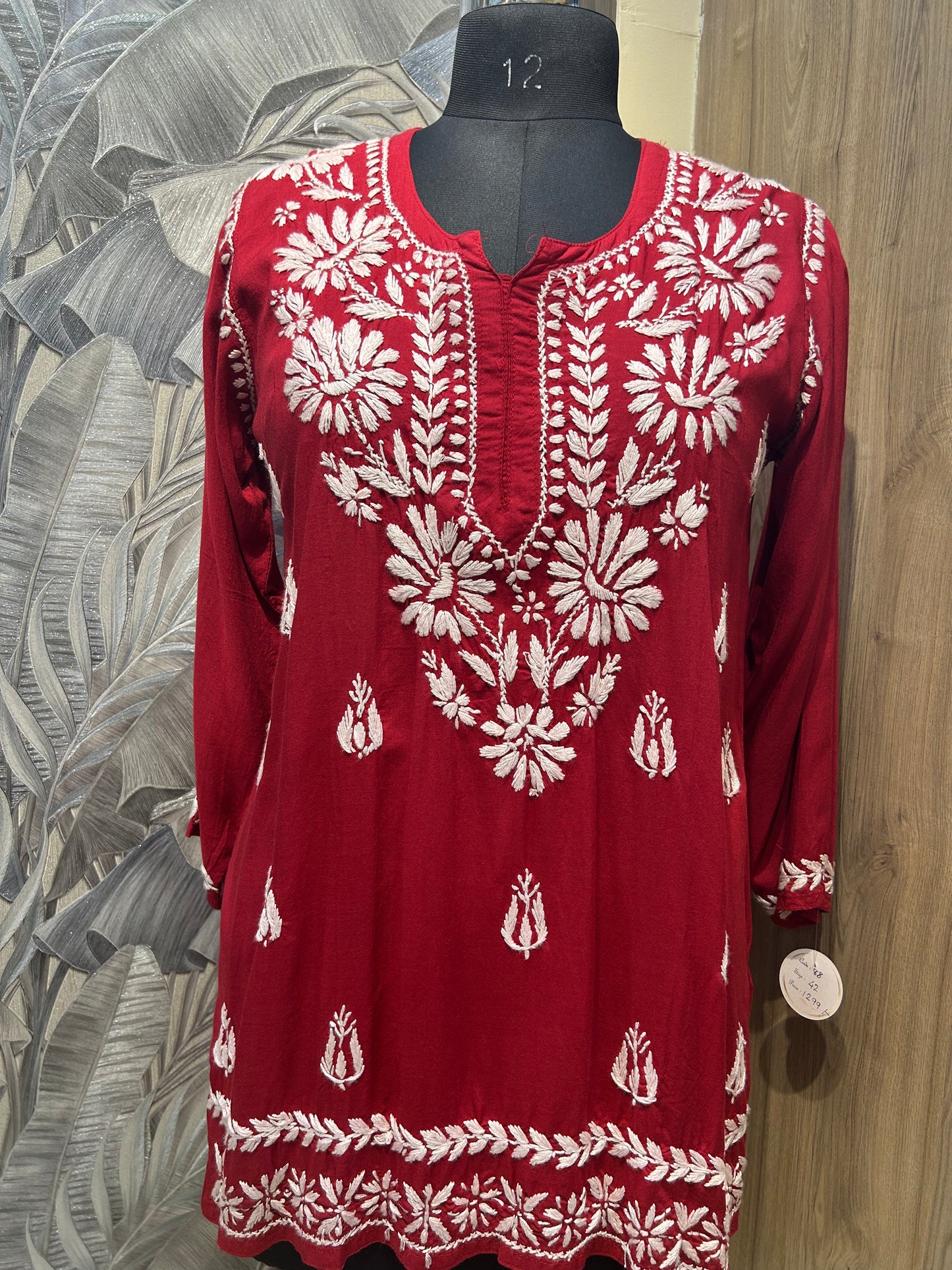Red Cotton Chikankari Kurti