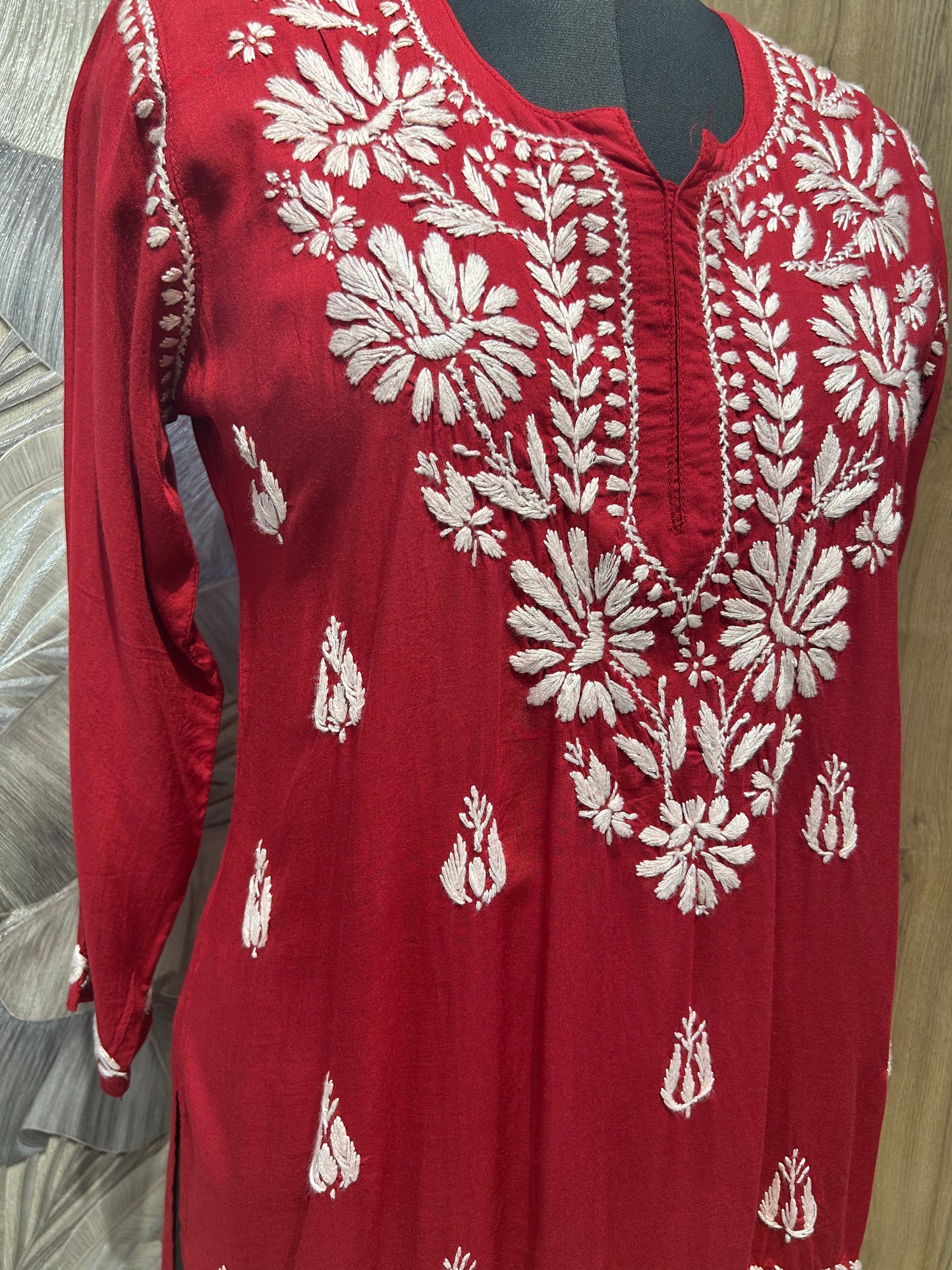 Red Cotton Chikankari Kurti