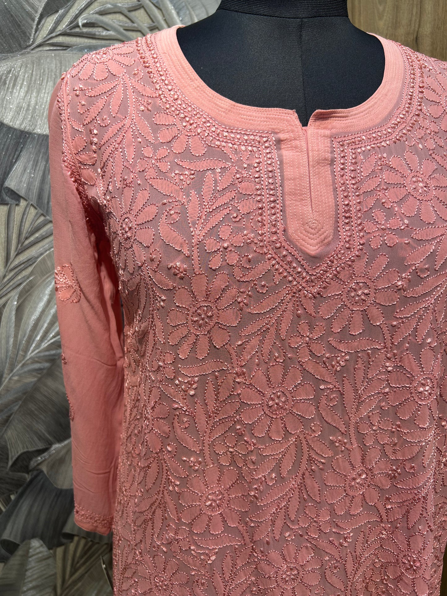 New York Pink Chiffon Embroidered Kurti