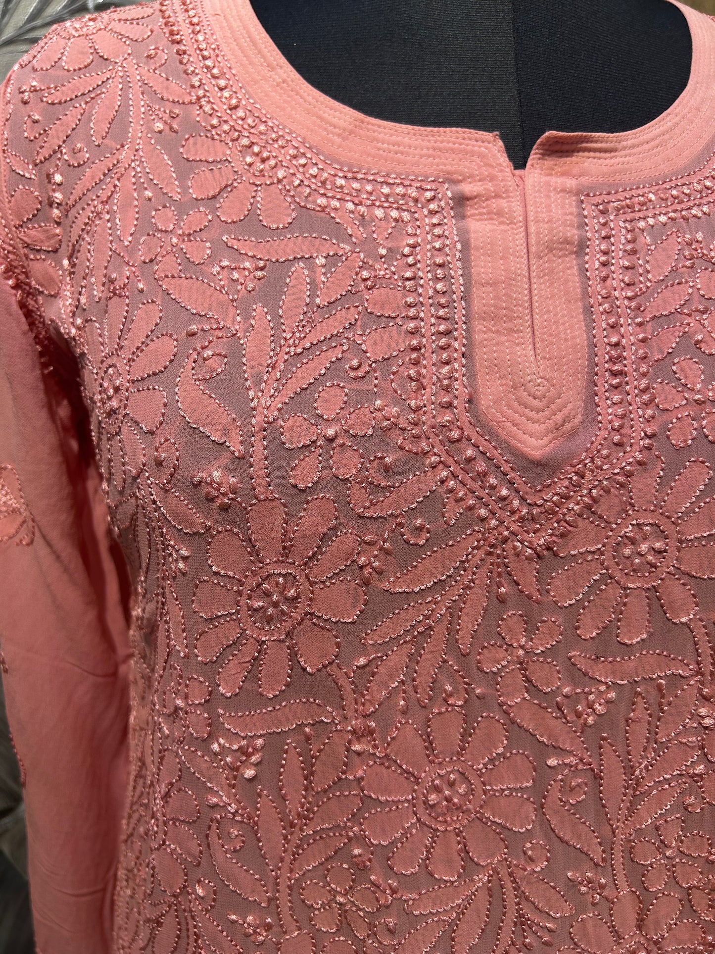 New York Pink Chiffon Embroidered Kurti