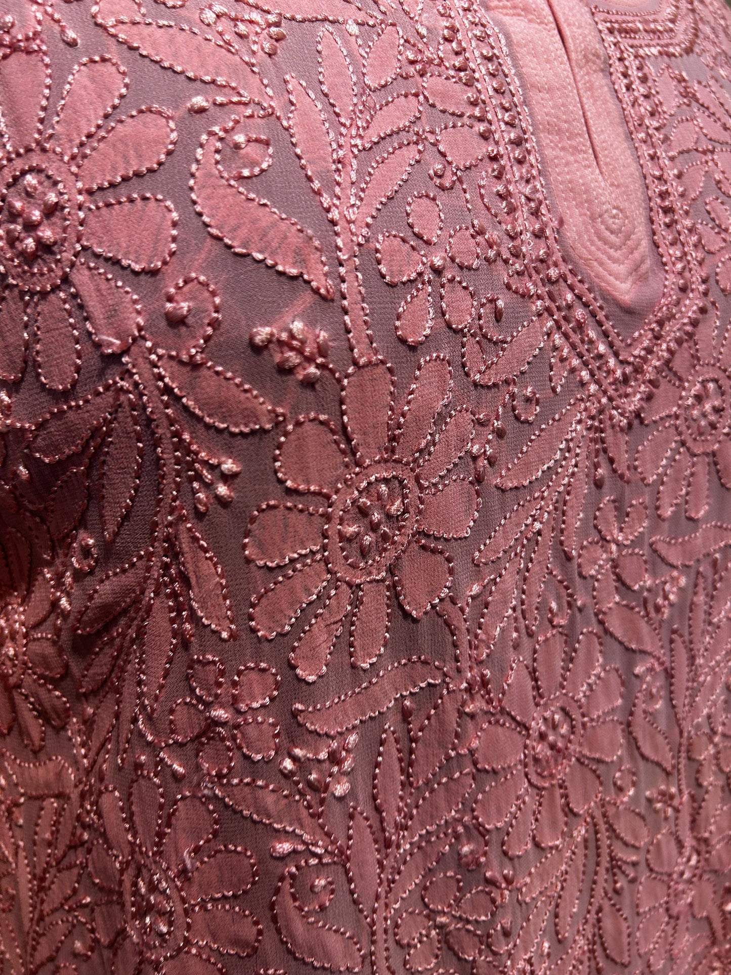 New York Pink Chiffon Embroidered Kurti