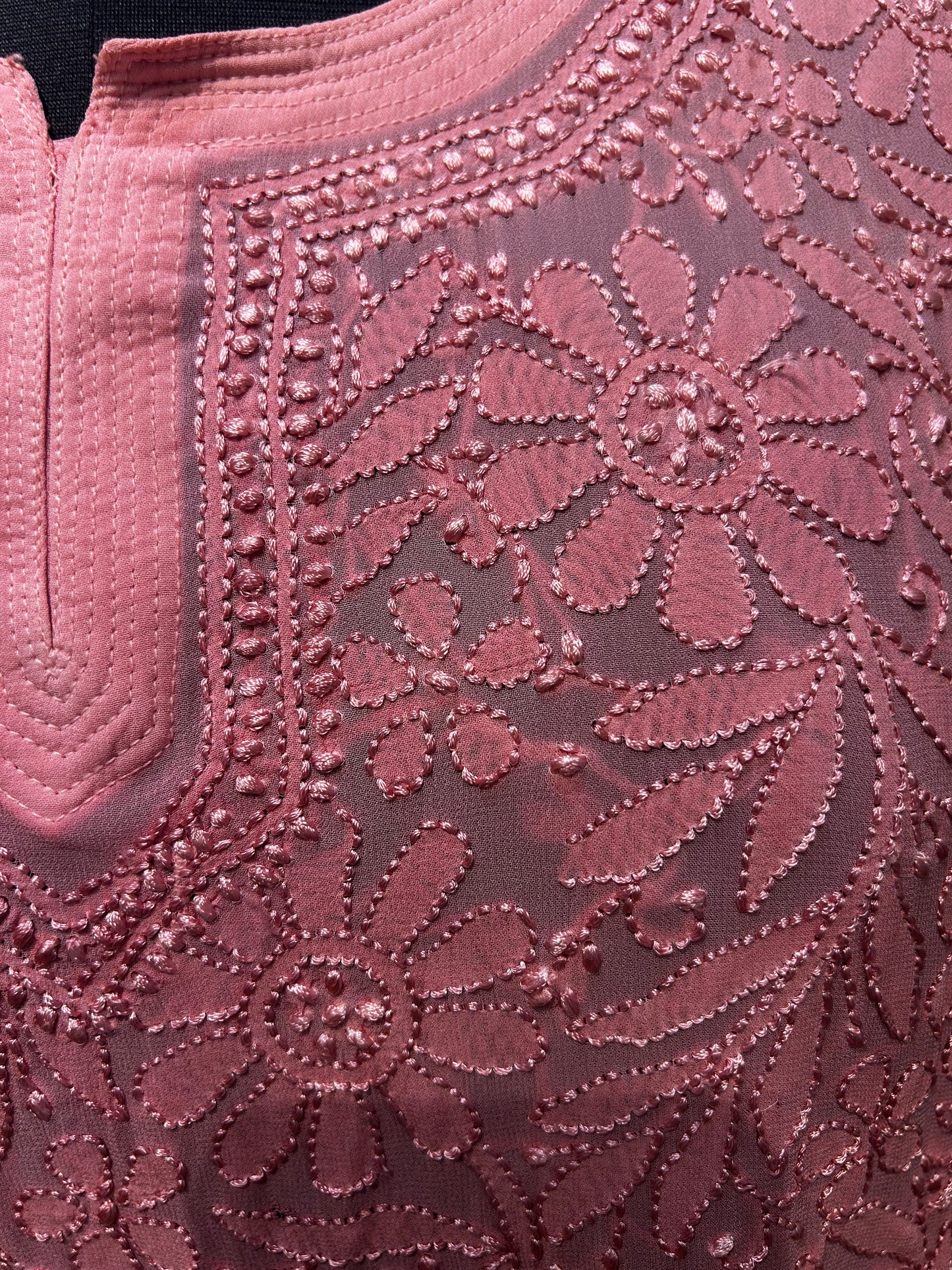New York Pink Chiffon Embroidered Kurti