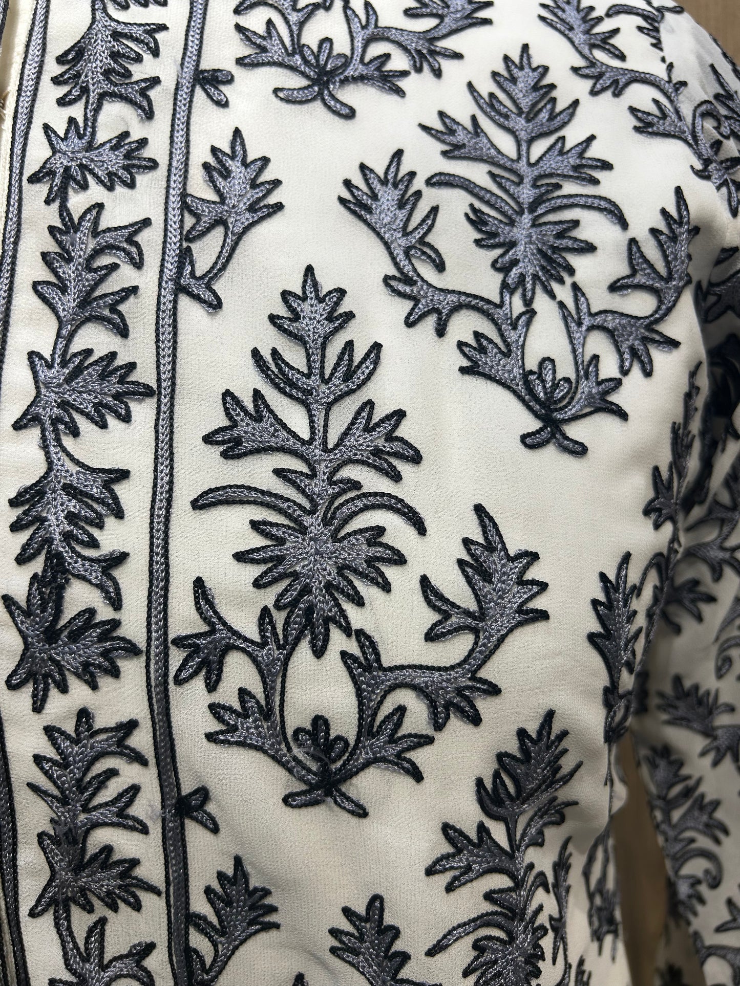 Ivory Georgette Kurti with Grey Embroidery and Black Outlines