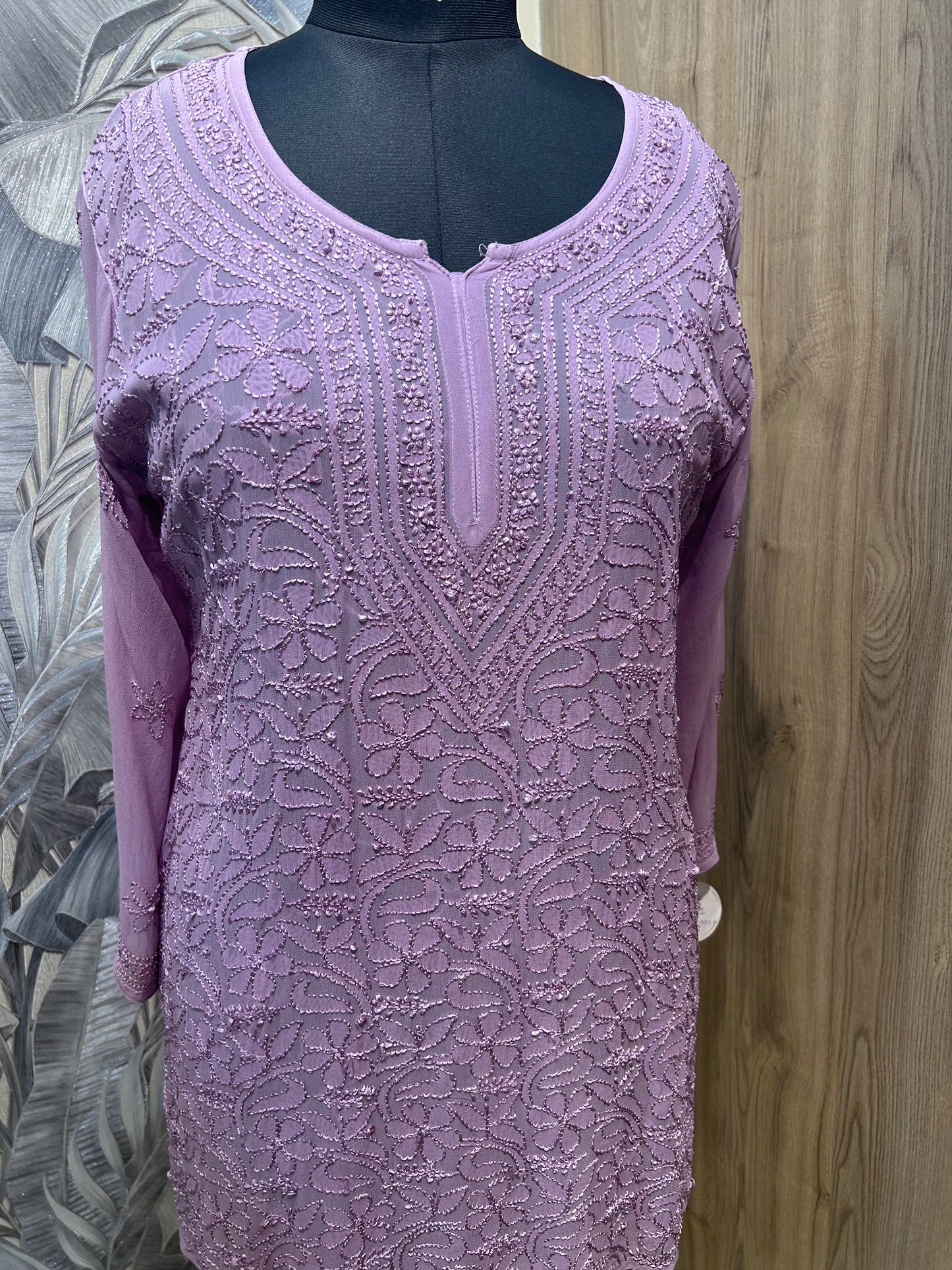 Glossy Grape Georgette Kurti with Intricate Chikan Embroidery