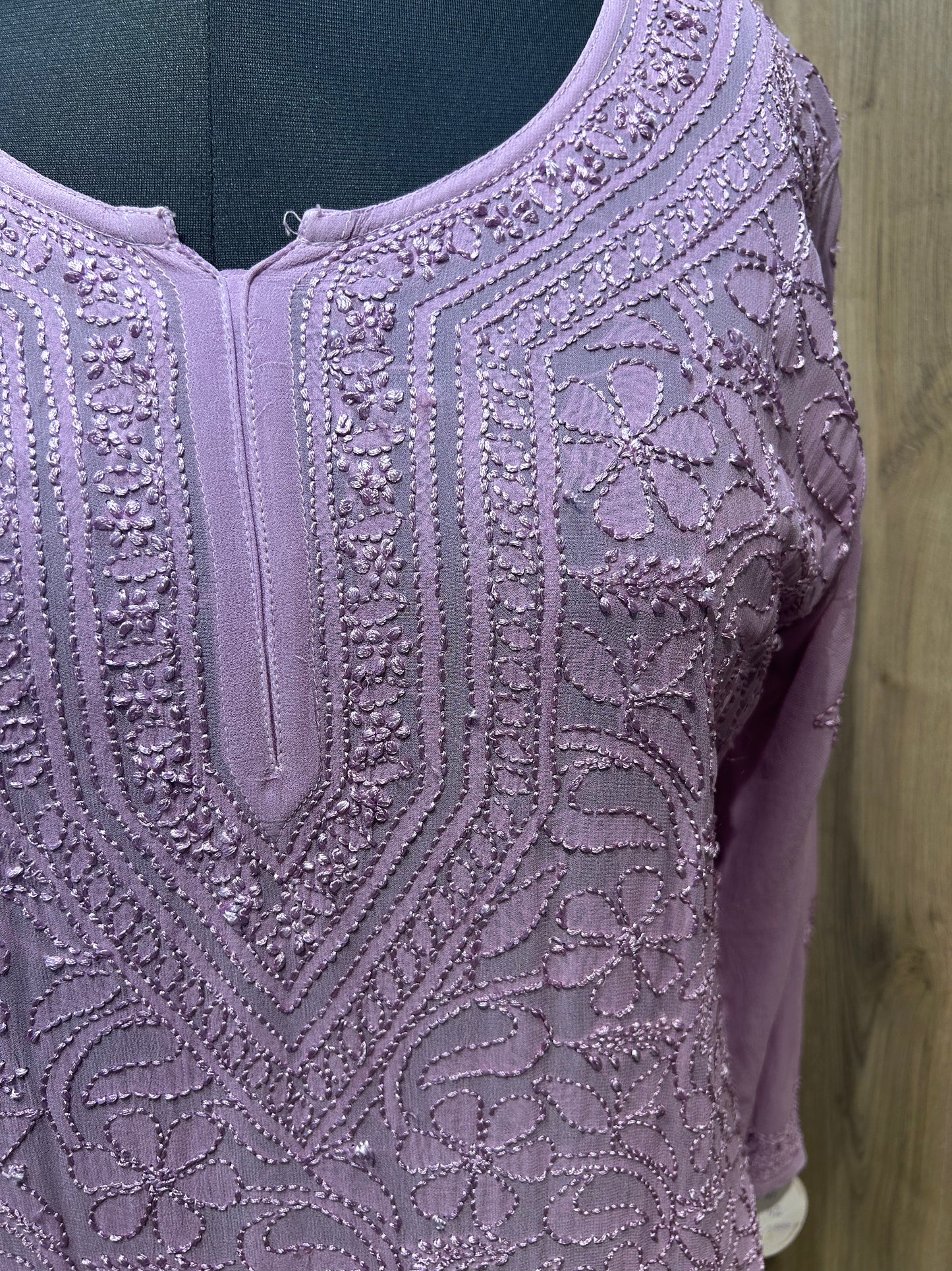 Glossy Grape Georgette Kurti with Intricate Chikan Embroidery