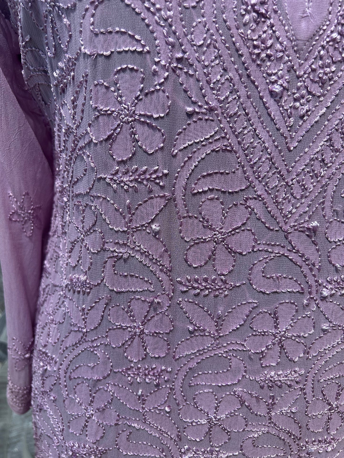 Glossy Grape Georgette Kurti with Intricate Chikan Embroidery
