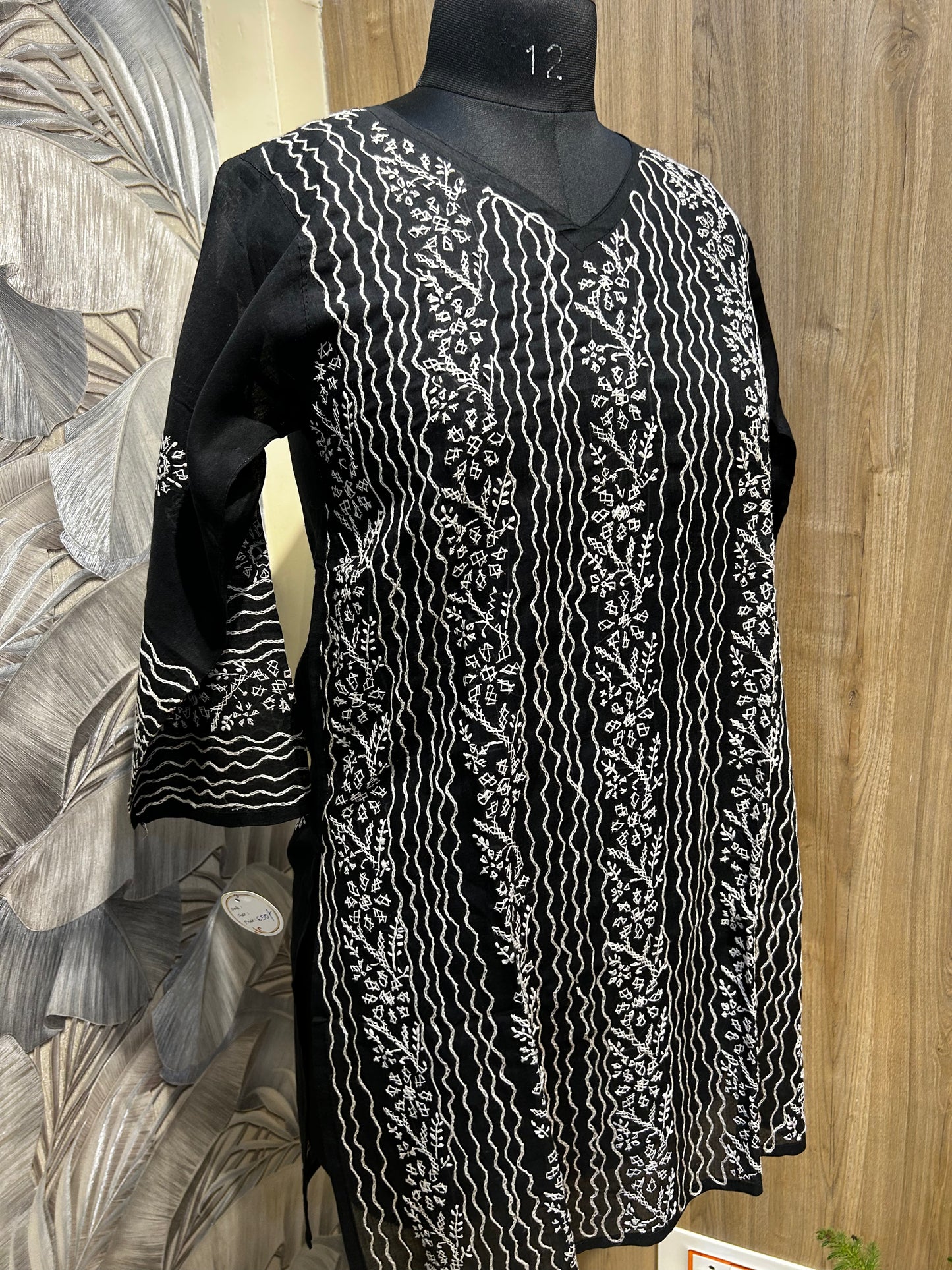 Black Cotton Hand-Embroidered Kurti