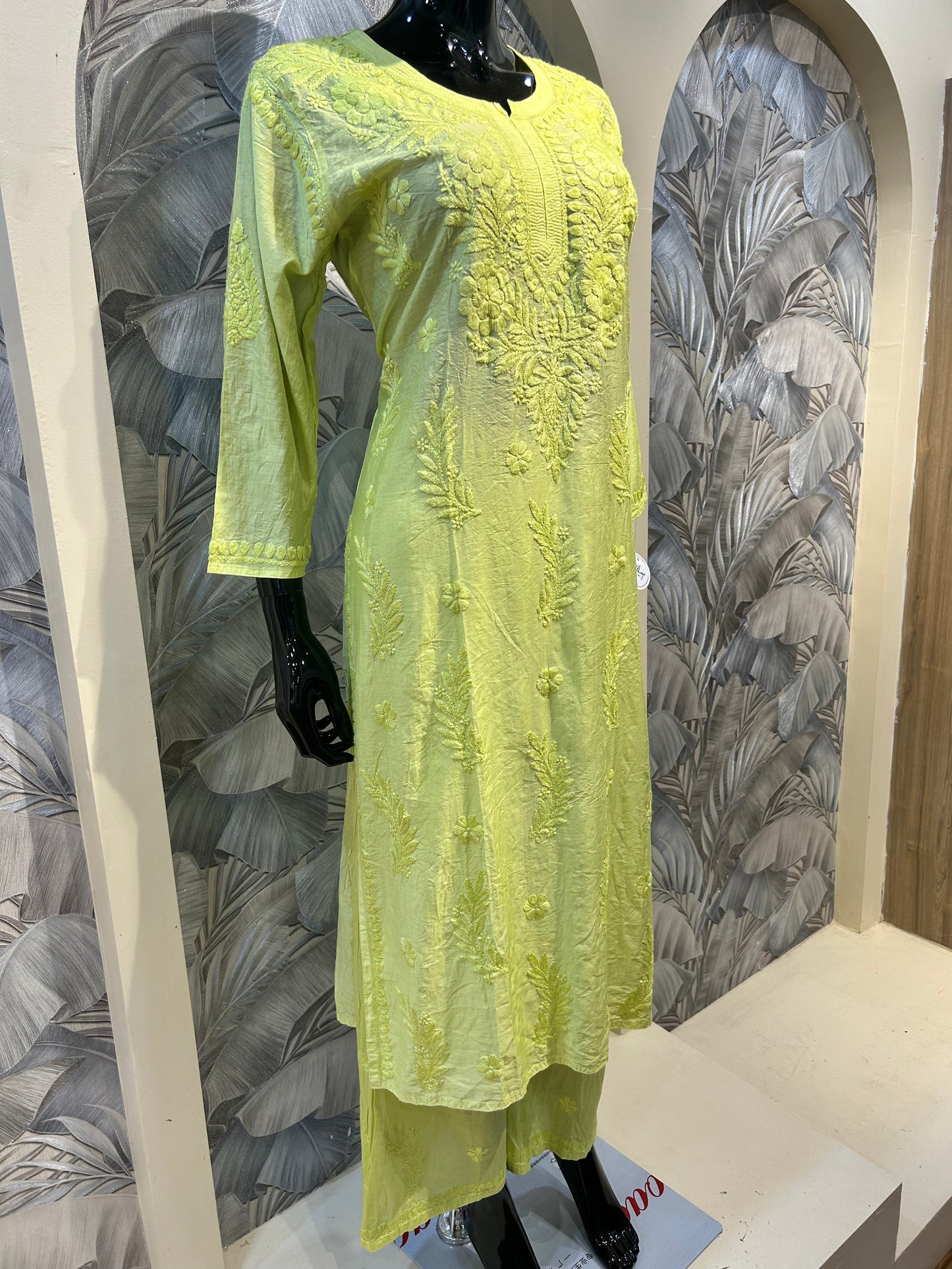 Flax Yellow Cotton Chikankari Kurta Set