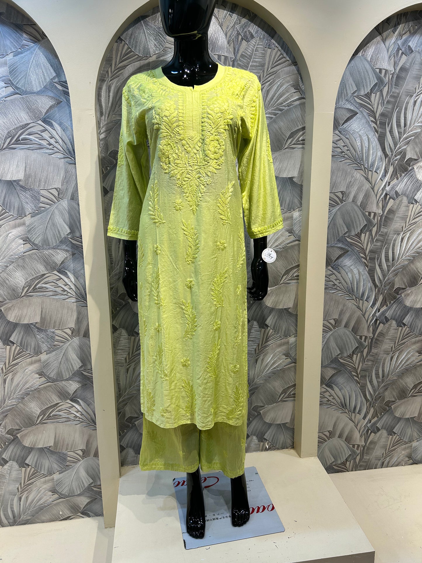 Flax Yellow Cotton Chikankari Kurta Set