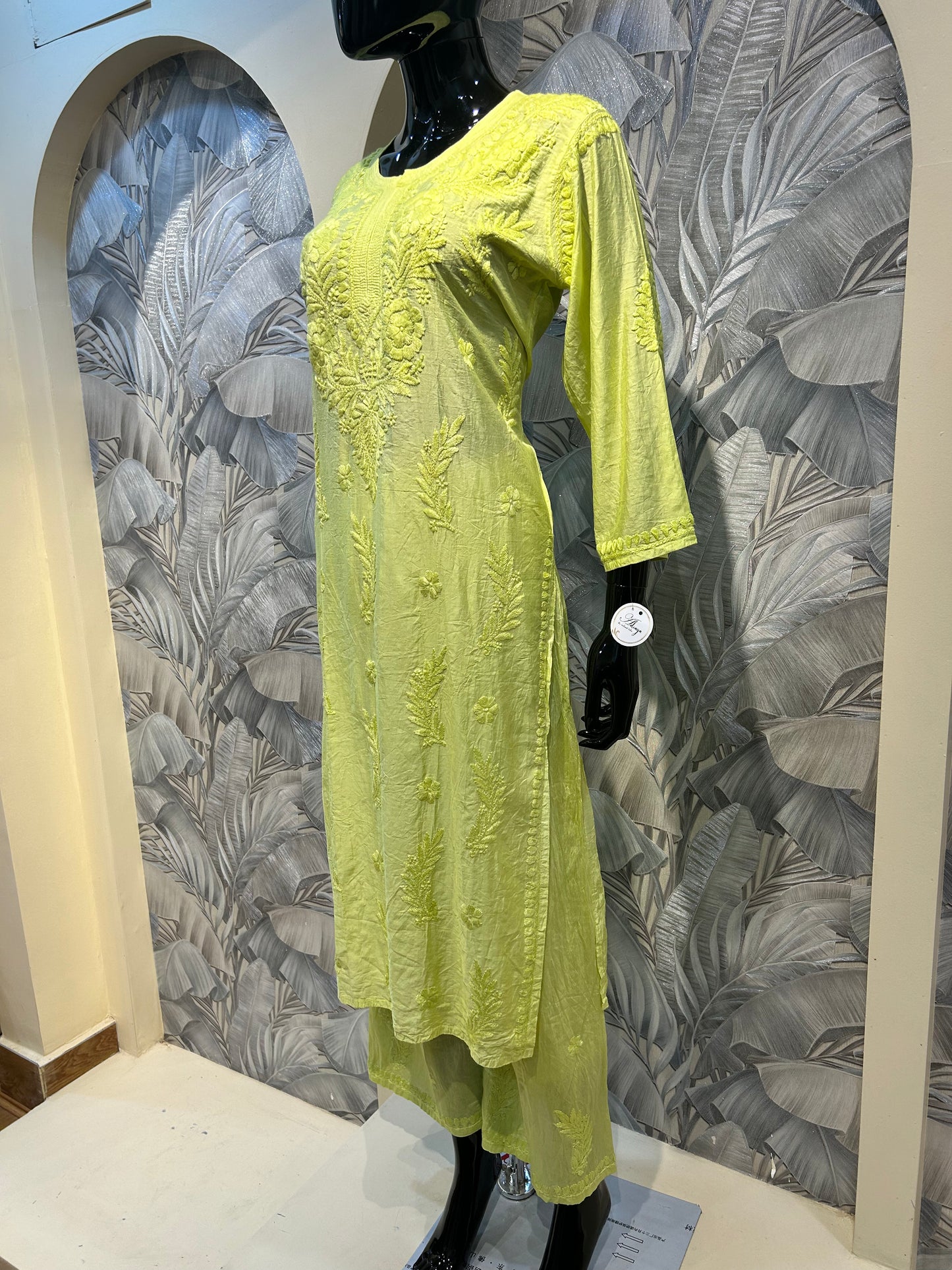 Flax Yellow Cotton Chikankari Kurta Set