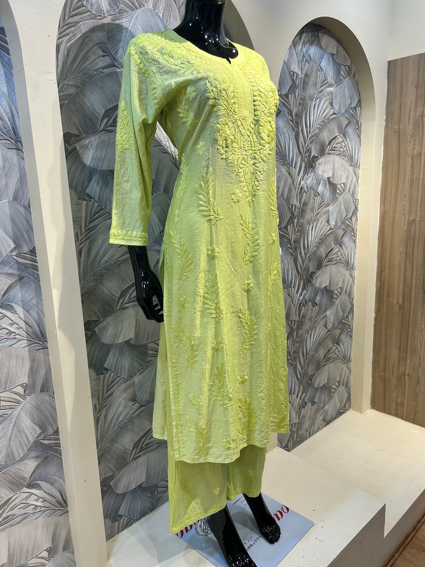 Flax Yellow Cotton Chikankari Kurta Set