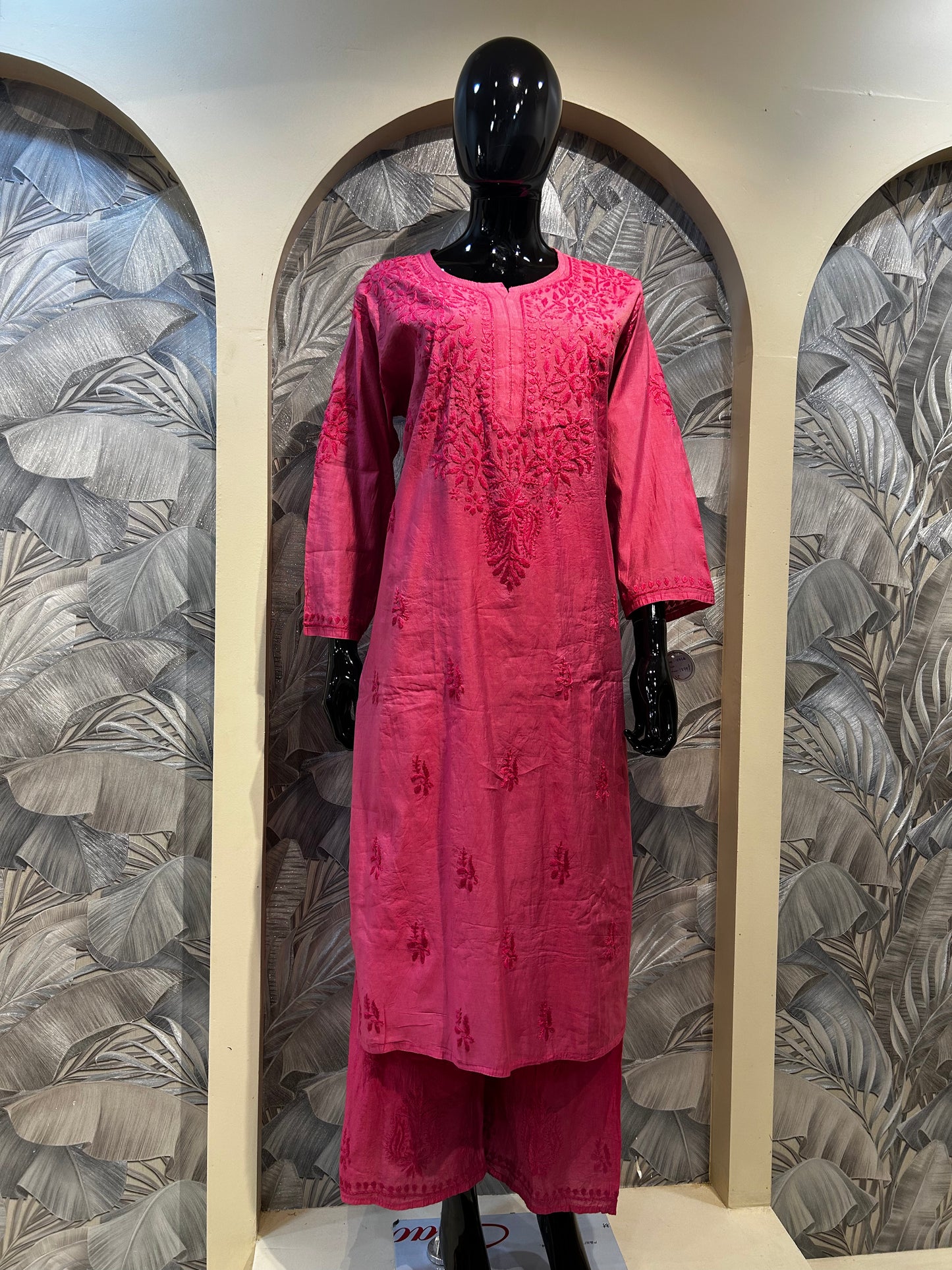 Blush Pink Chanderi Cotton Chikankari Kurta Set