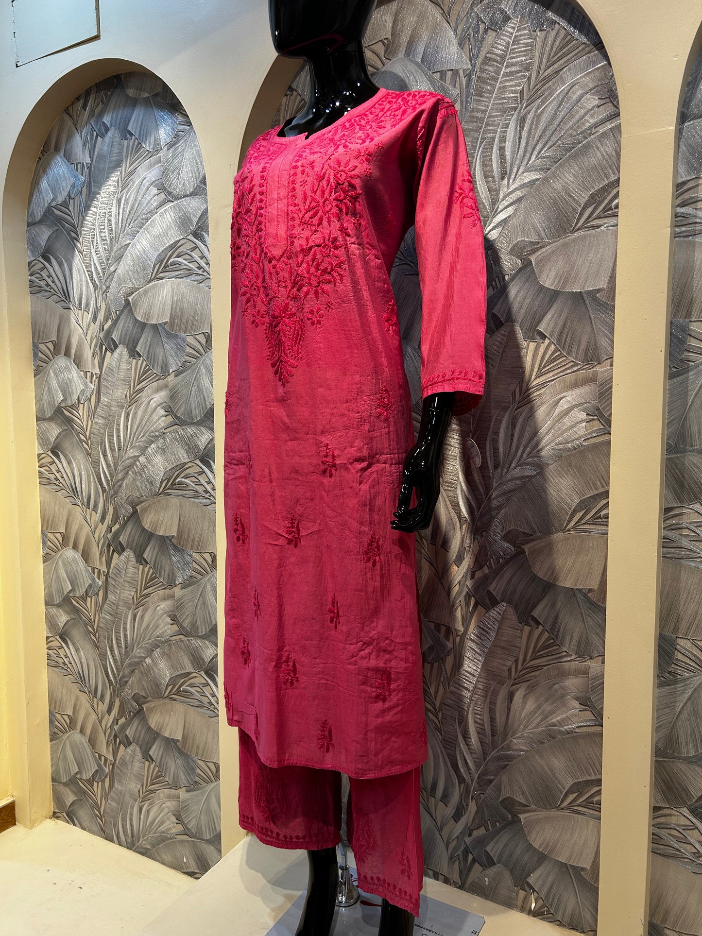 Blush Pink Chanderi Cotton Chikankari Kurta Set