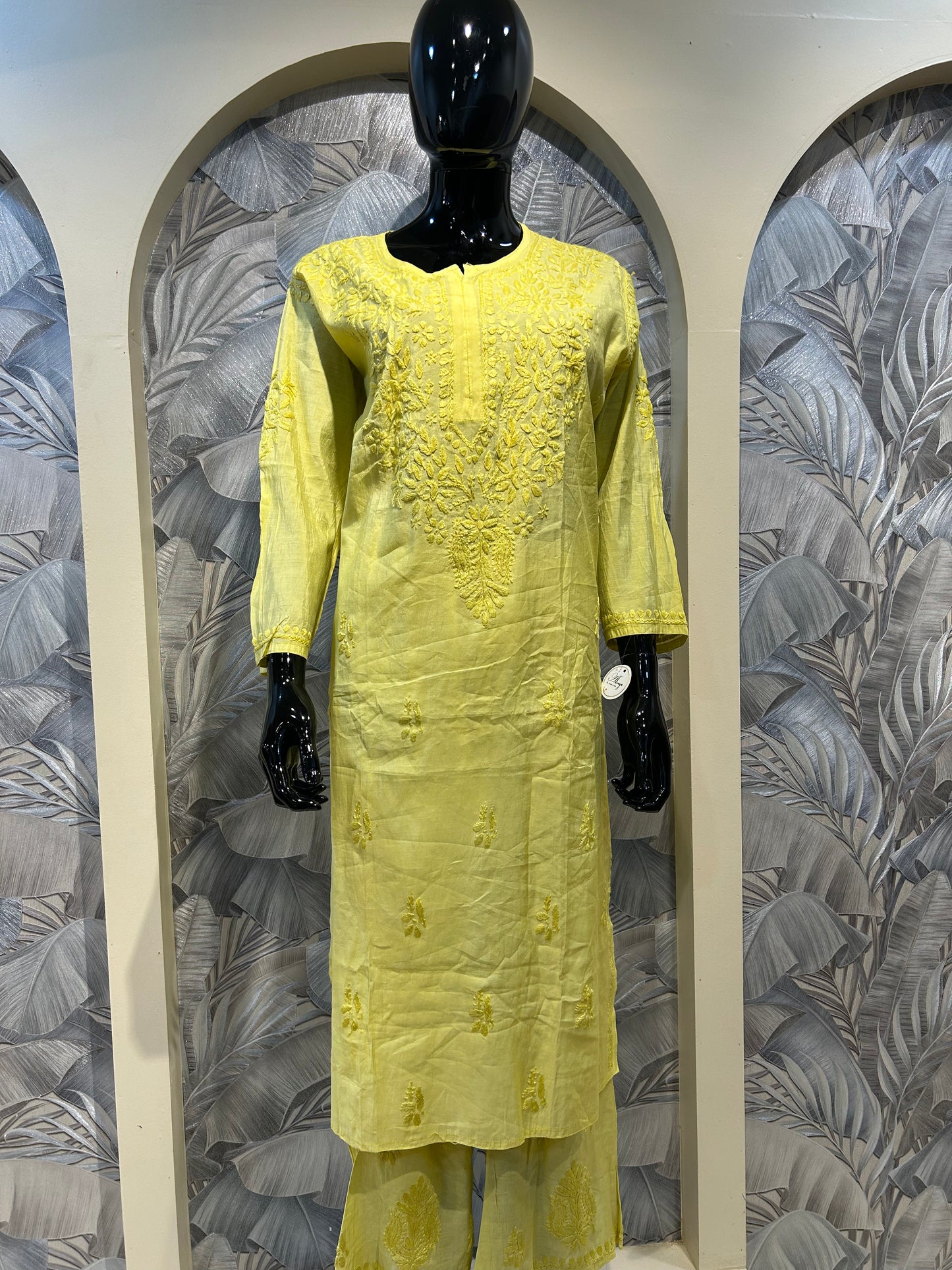 Lime Cotton Chikankari Kurta Set