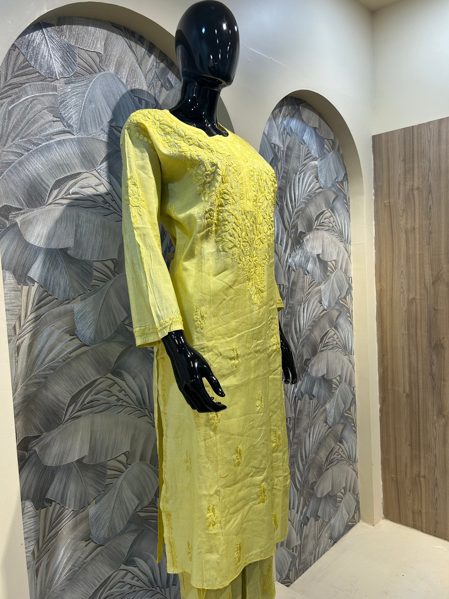 Lime Cotton Chikankari Kurta Set