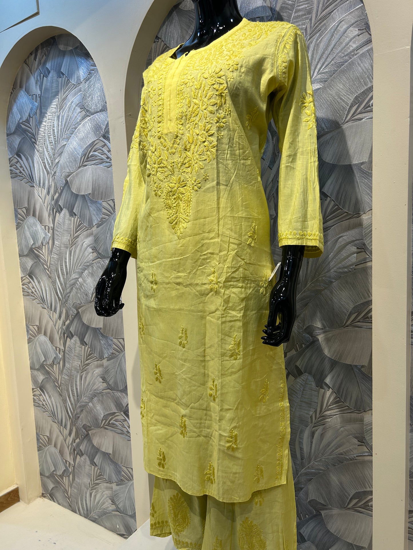 Lime Cotton Chikankari Kurta Set