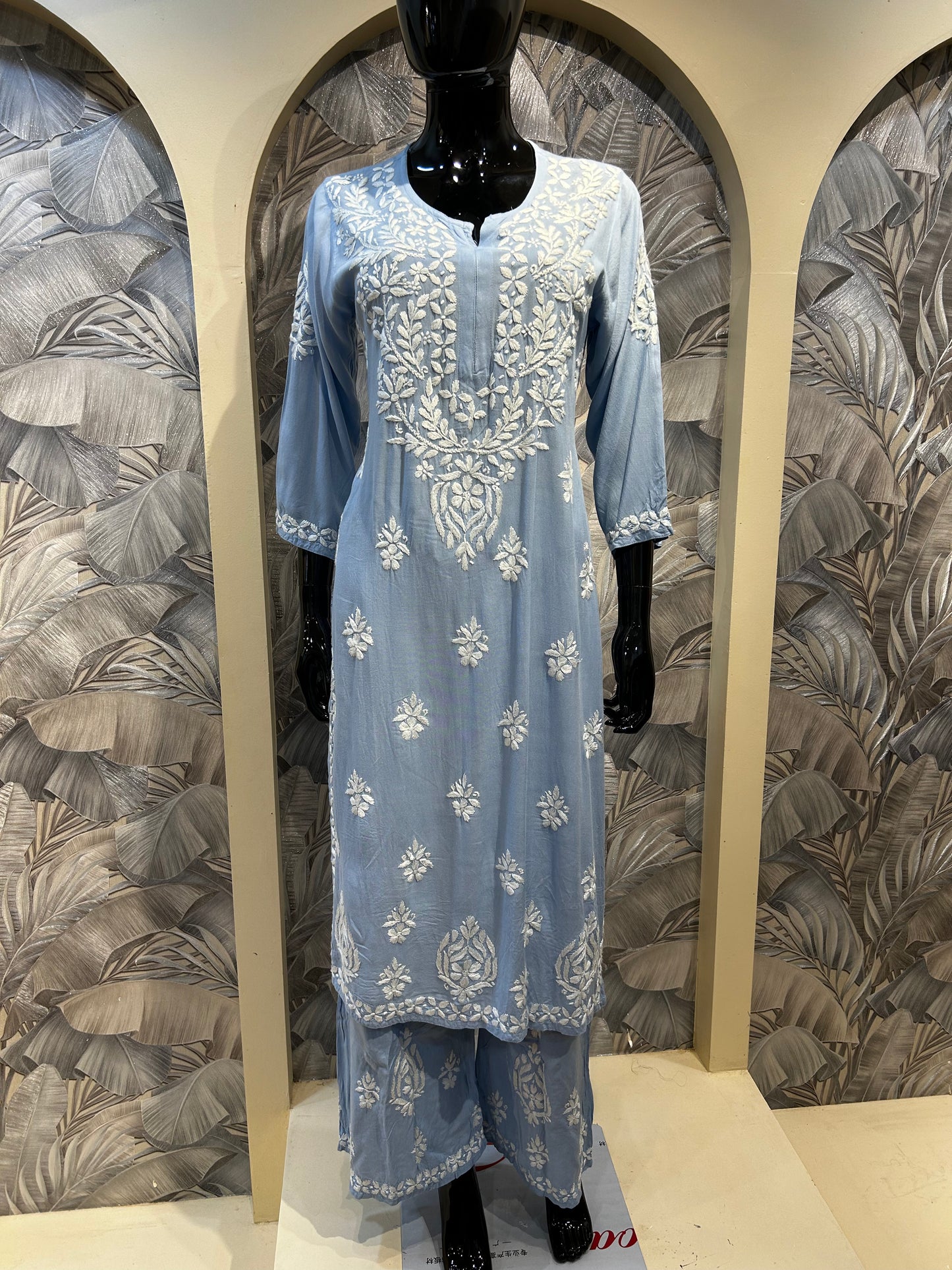 Light Blue Cotton Chikankari Kurta Set