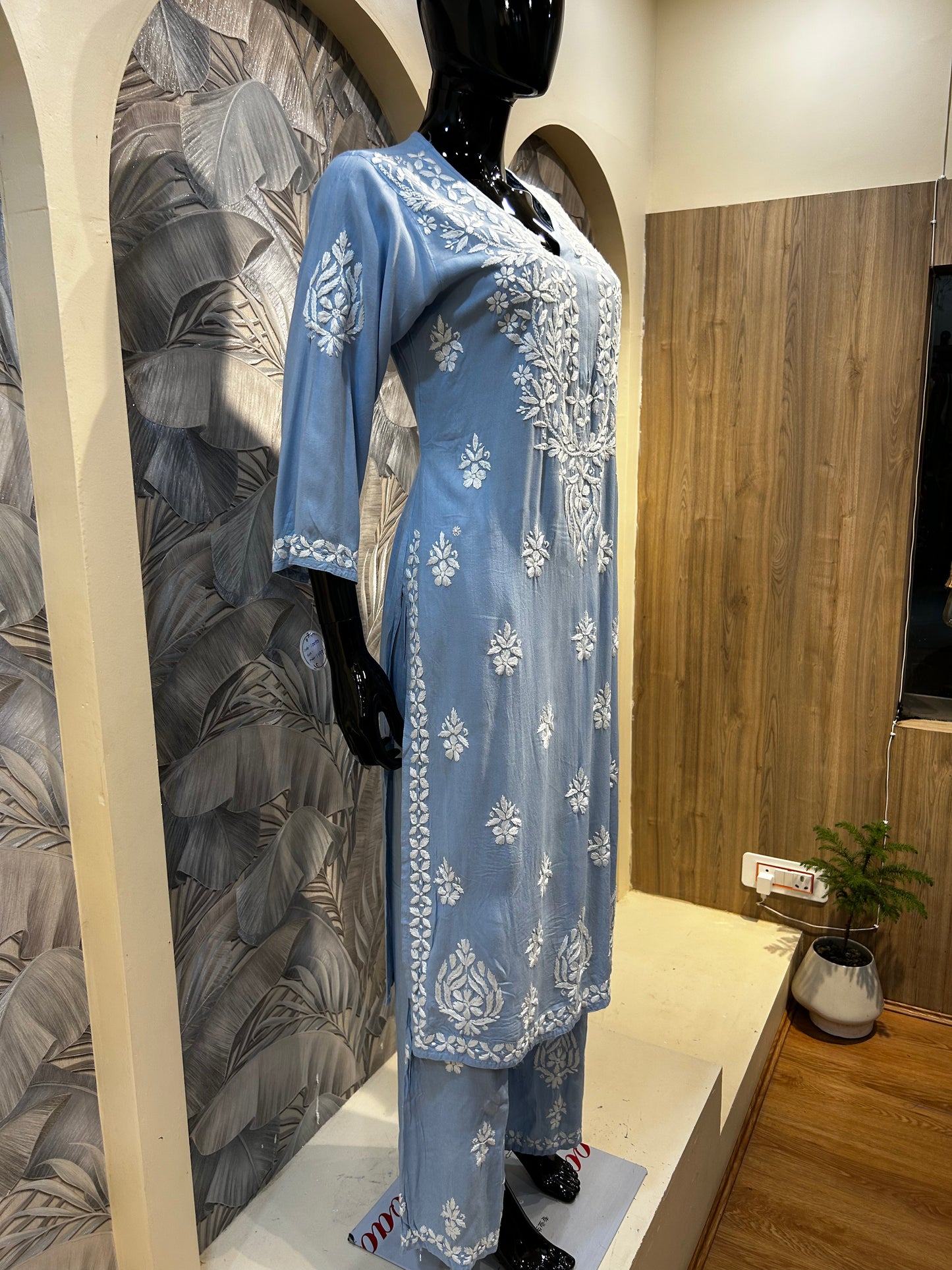 Light Blue Cotton Chikankari Kurta Set