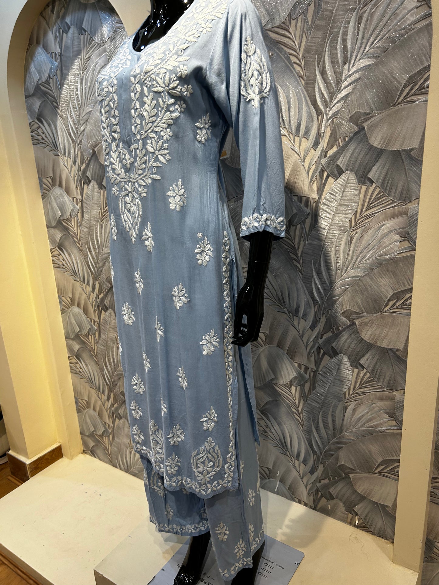 Light Blue Cotton Chikankari Kurta Set