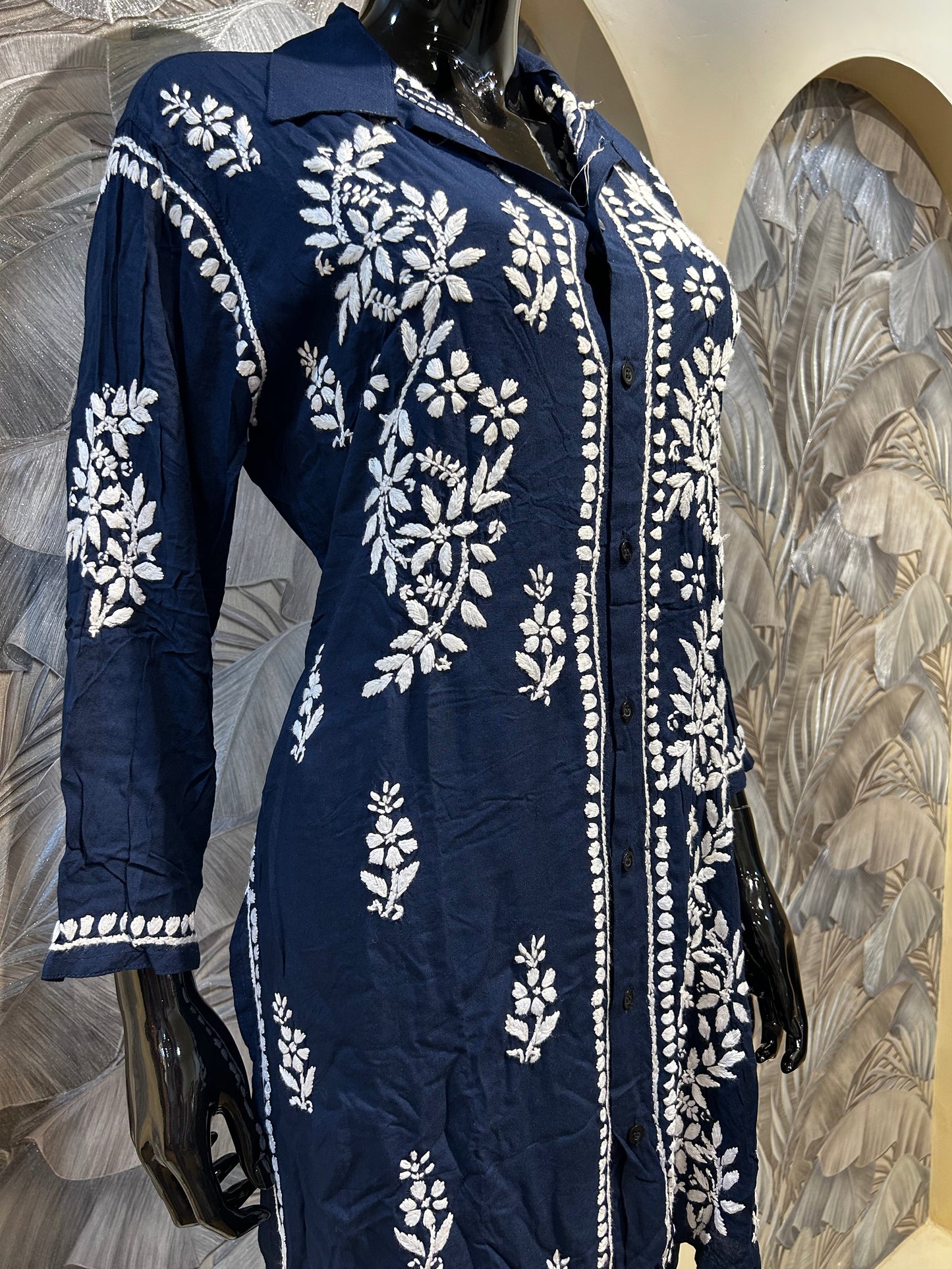 Dark Blue Cotton Chikankari Kurta Set