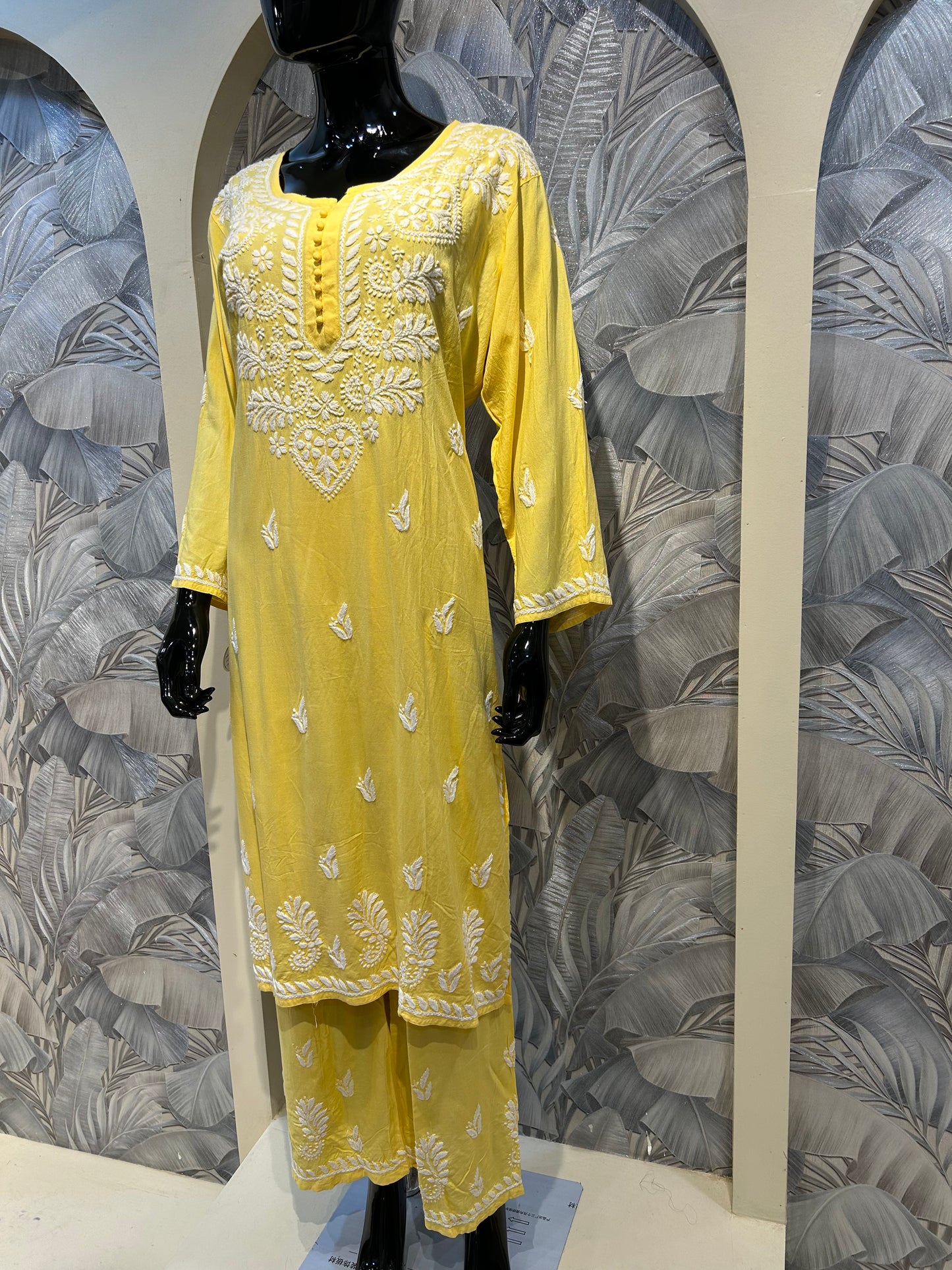 Lemon Cotton Chikankari Kurta Set