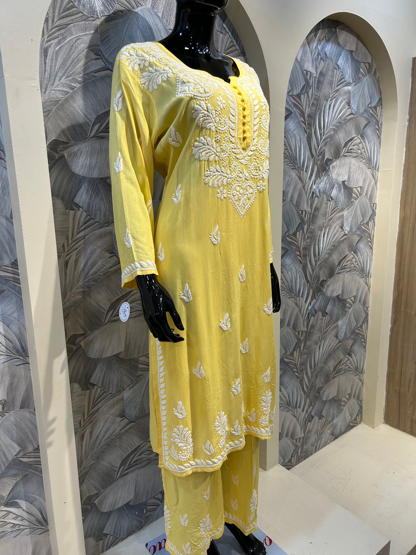 Lemon Cotton Chikankari Kurta Set