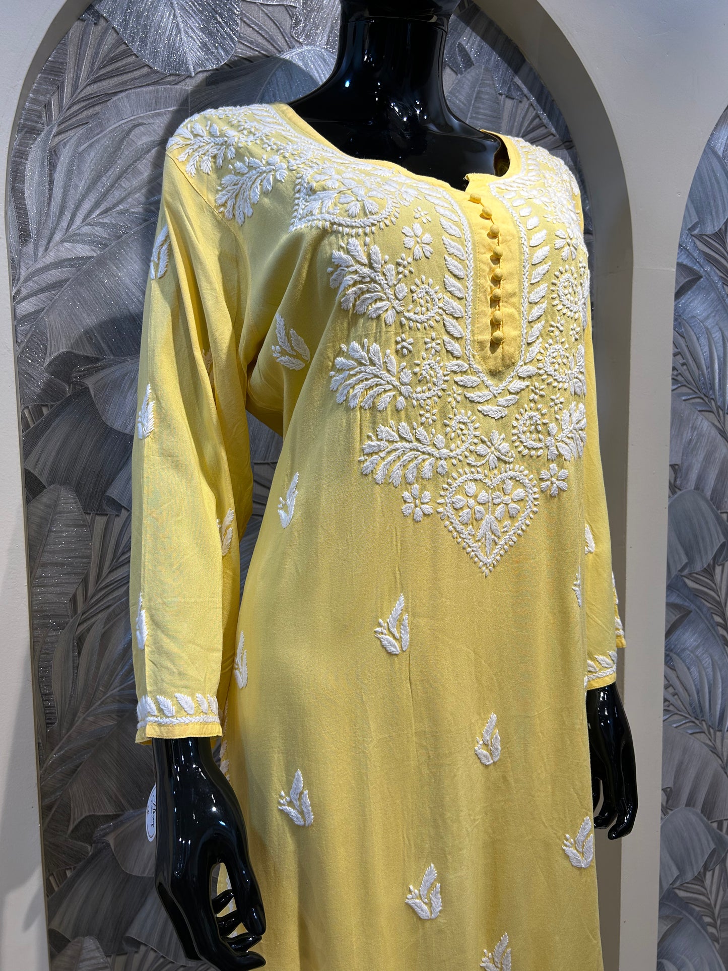 Lemon Cotton Chikankari Kurta Set