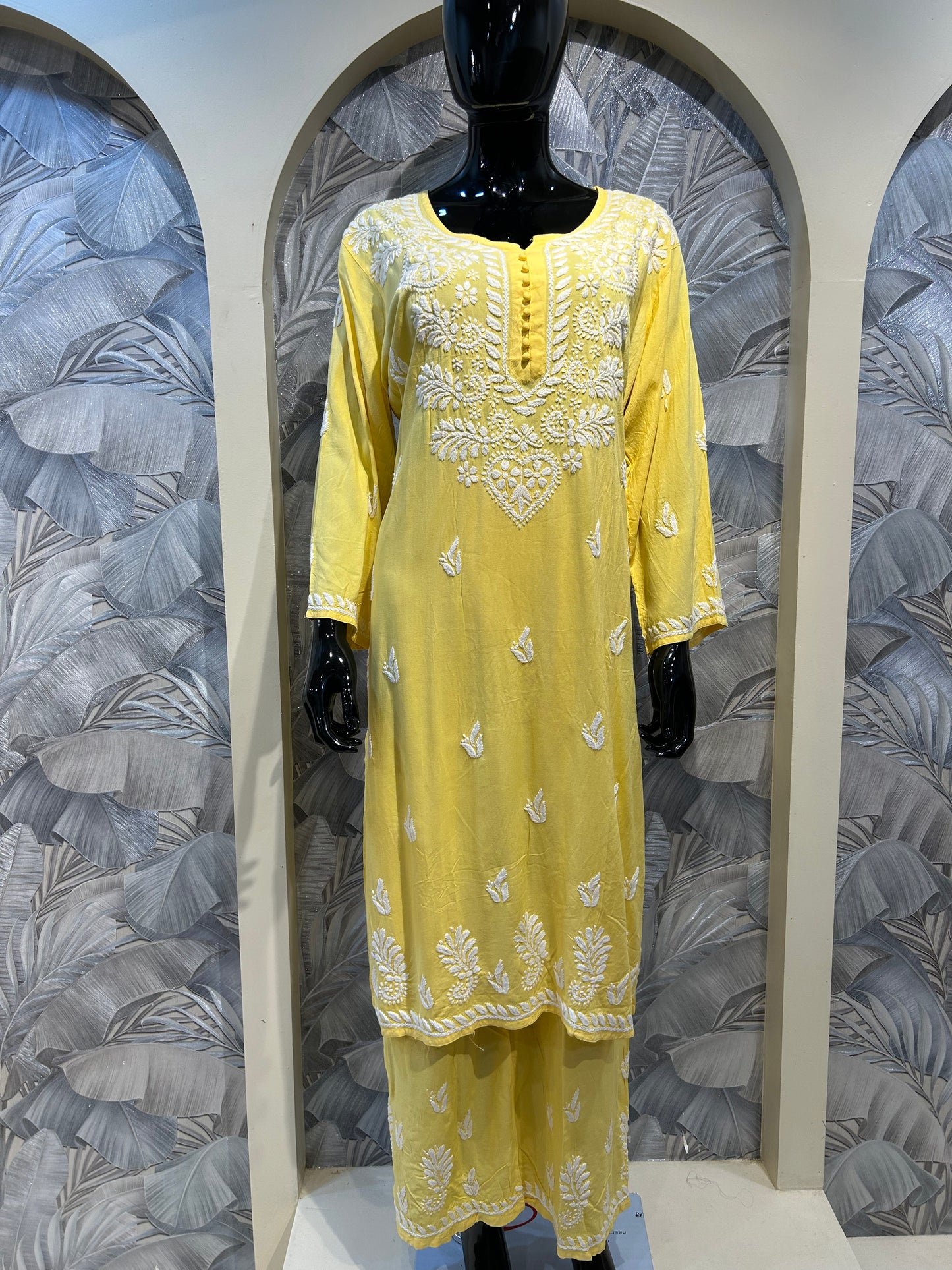 Lemon Cotton Chikankari Kurta Set