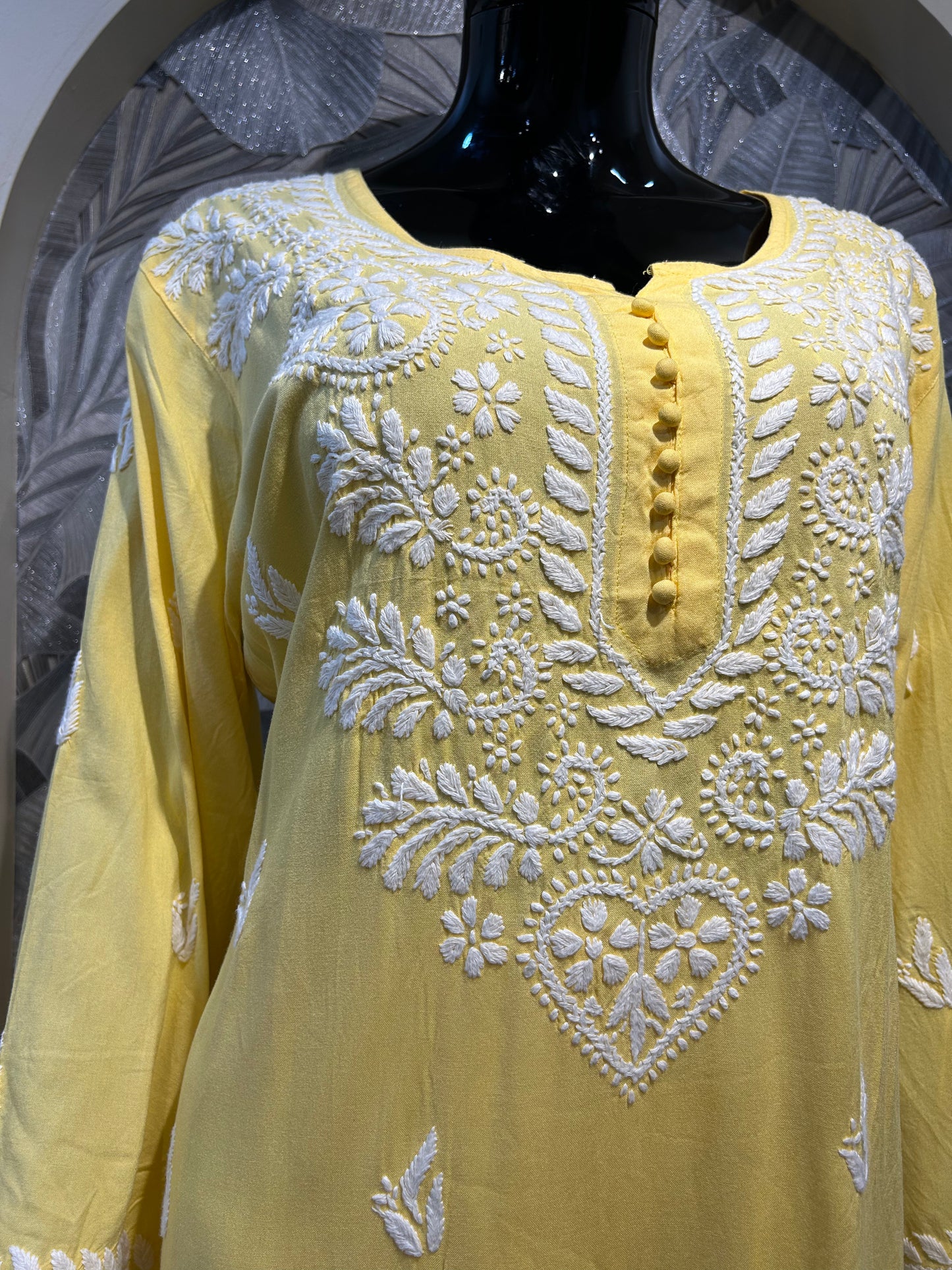 Lemon Cotton Chikankari Kurta Set