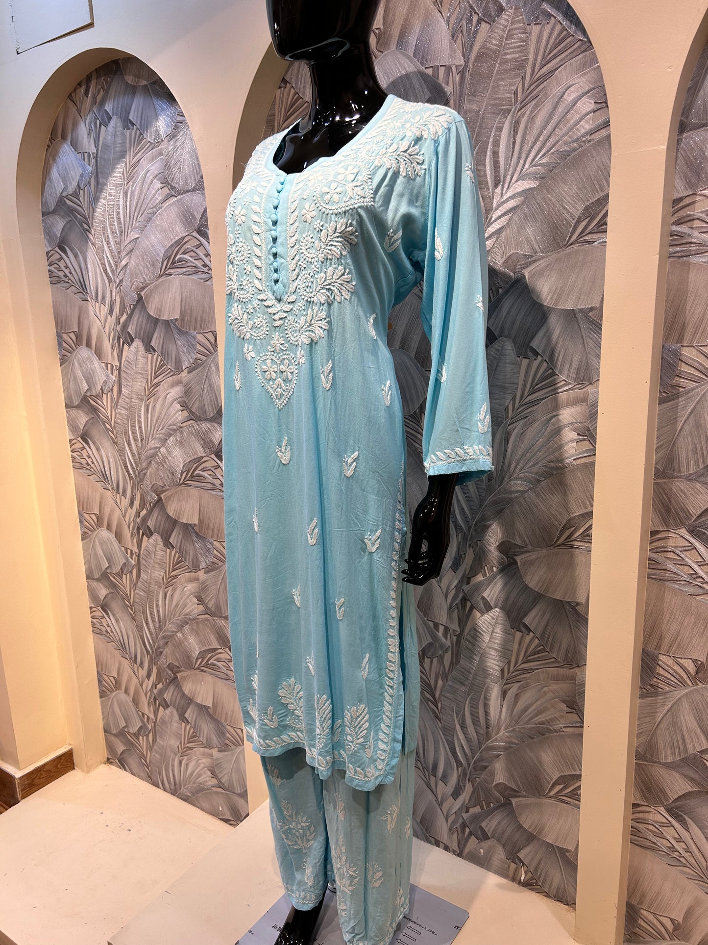 Water Blue Cotton Chikankari Kurta Set