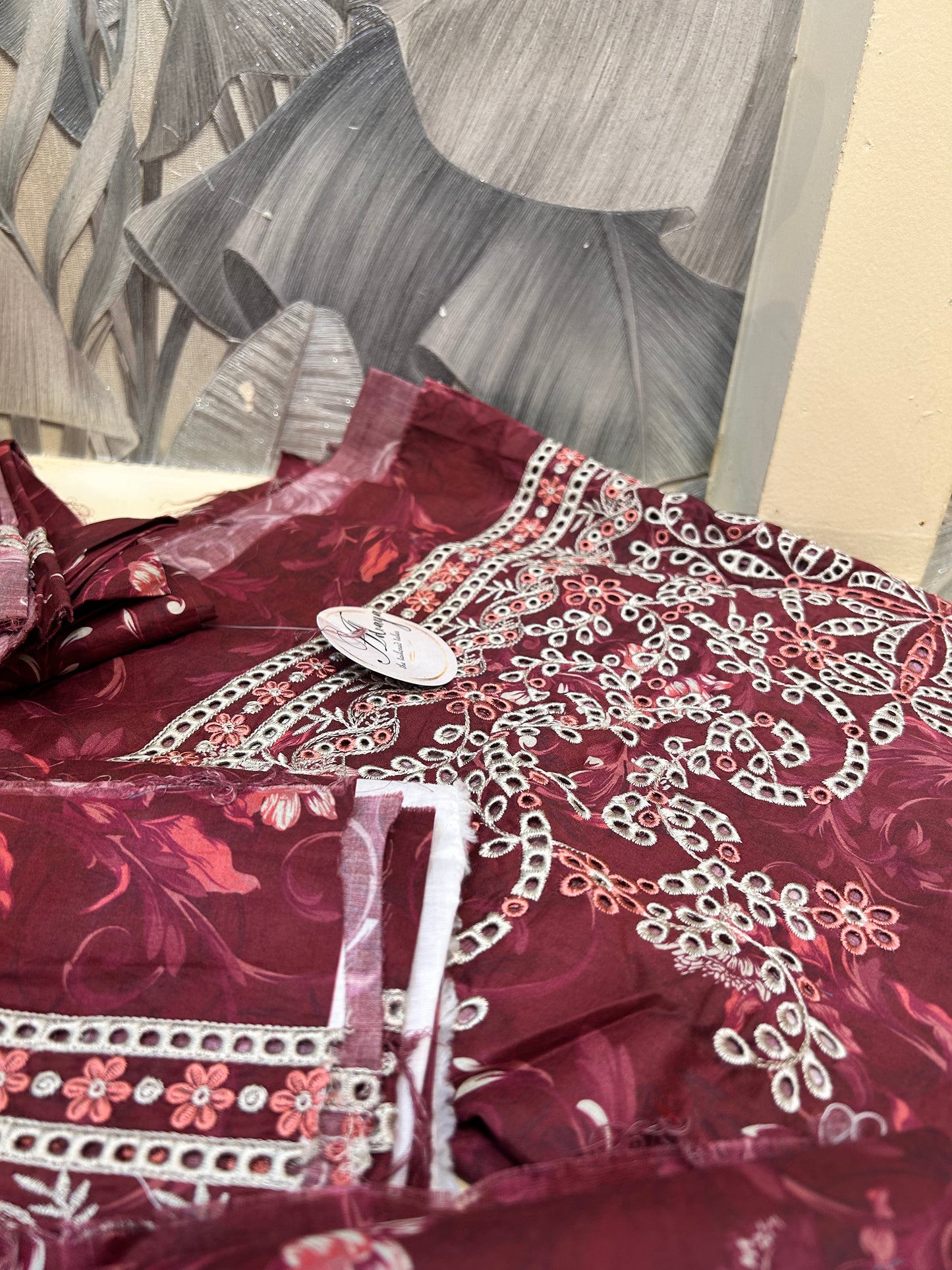 Smoky Topaz Chiffon Dupatta Set with Cotton Trousers and Salwar