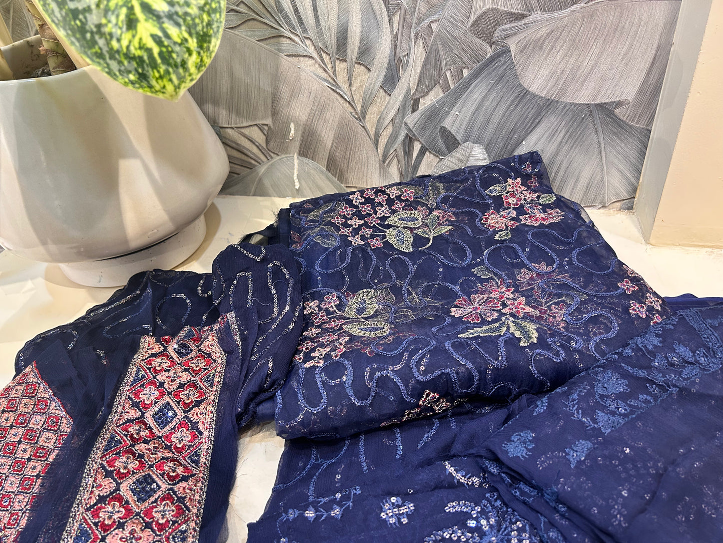 Rainbow Indigo Organza Dupatta Set with Cotton Trousers and Salwar